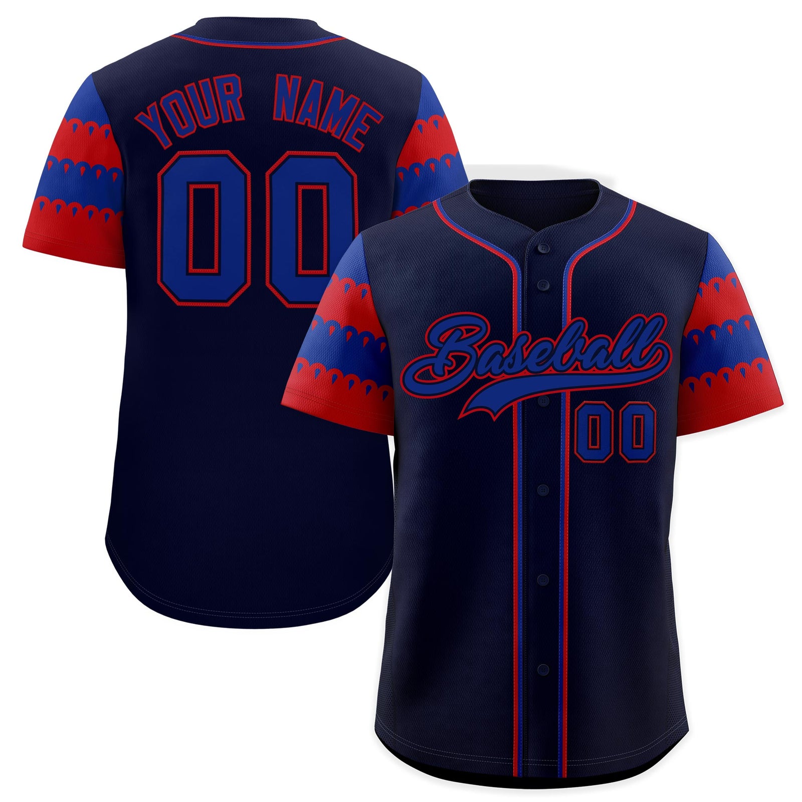 Custom Navy Red Royal Sleeve Flag Lace Baseball Jersey | Sublimation Printed & Embroidery,Add Name and Numbern,Perfect for Teams | KXKSHOP