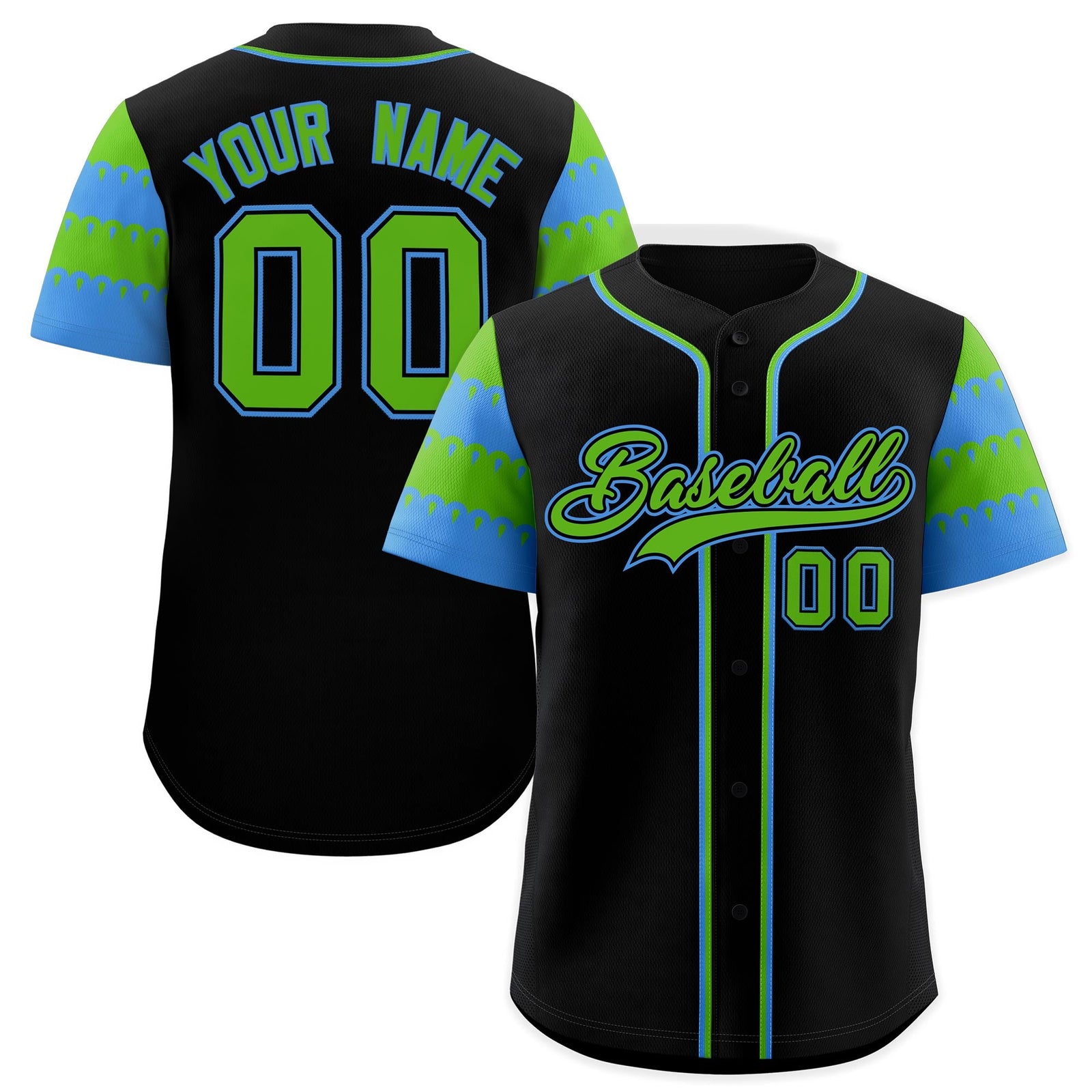 Custom Black Green Powder Blue Sleeve Flag Lace Baseball Jersey | Sublimation Printed & Embroidery,Add Name and Numbern,Perfect for Teams | KXKSHOP