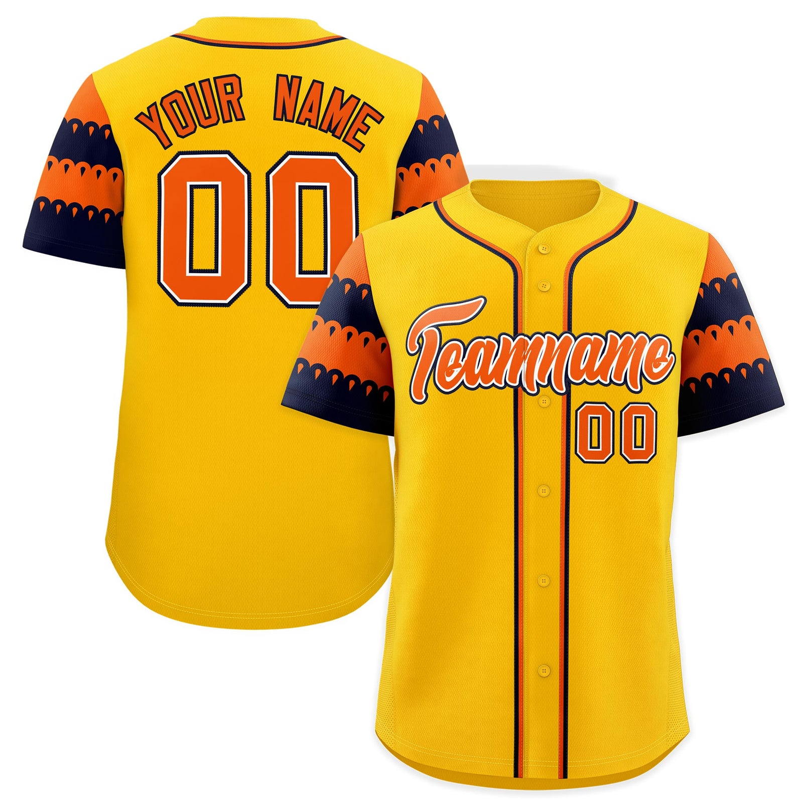 Custom Gold Orange Navy Sleeve Flag Lace Baseball Jersey | Sublimation Printed & Embroidery,Add Name and Numbern,Perfect for Teams | KXKSHOP