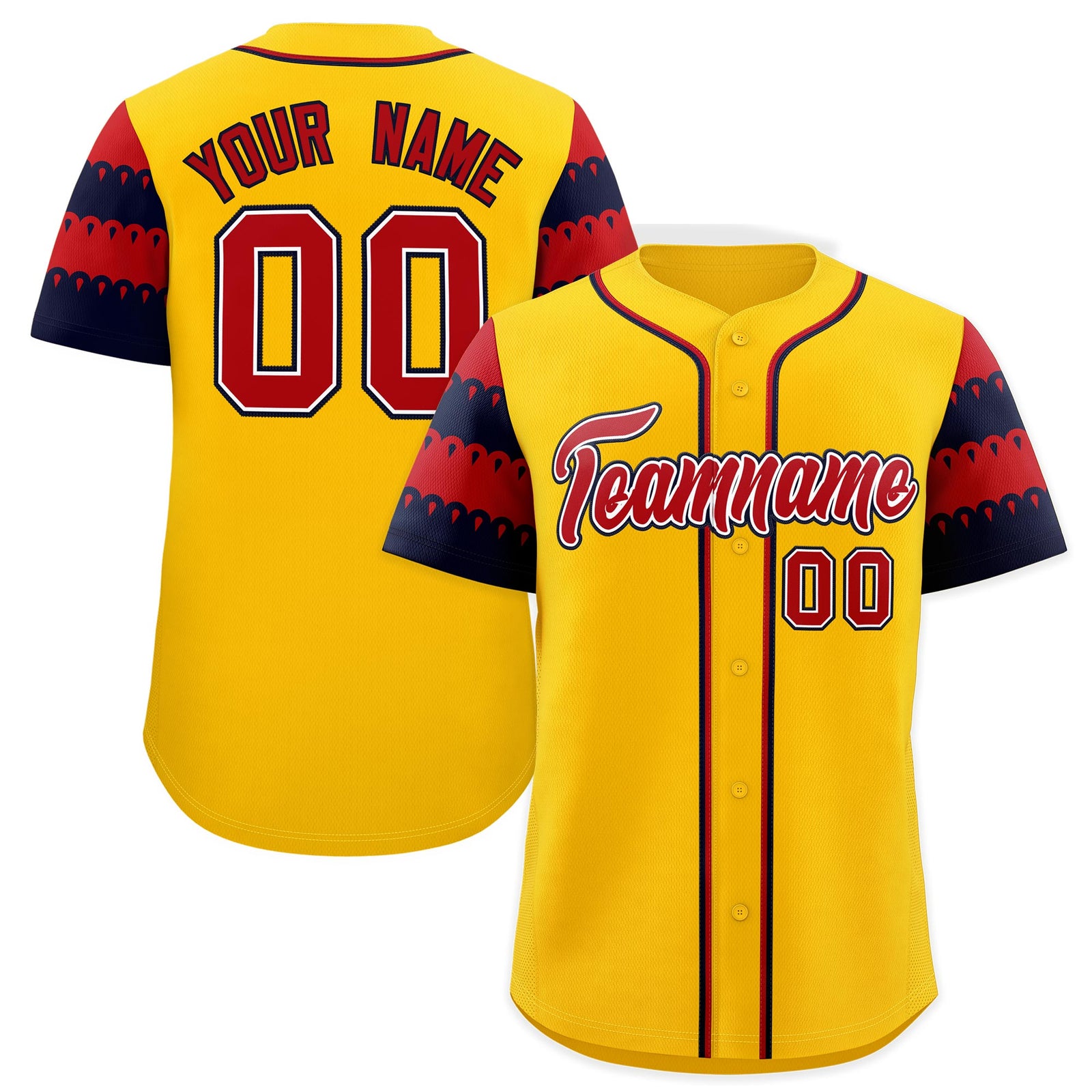 Custom Gold Navy Red Sleeve Flag Lace Baseball Jersey | Sublimation Printed & Embroidery,Add Name and Numbern,Perfect for Teams | KXKSHOP