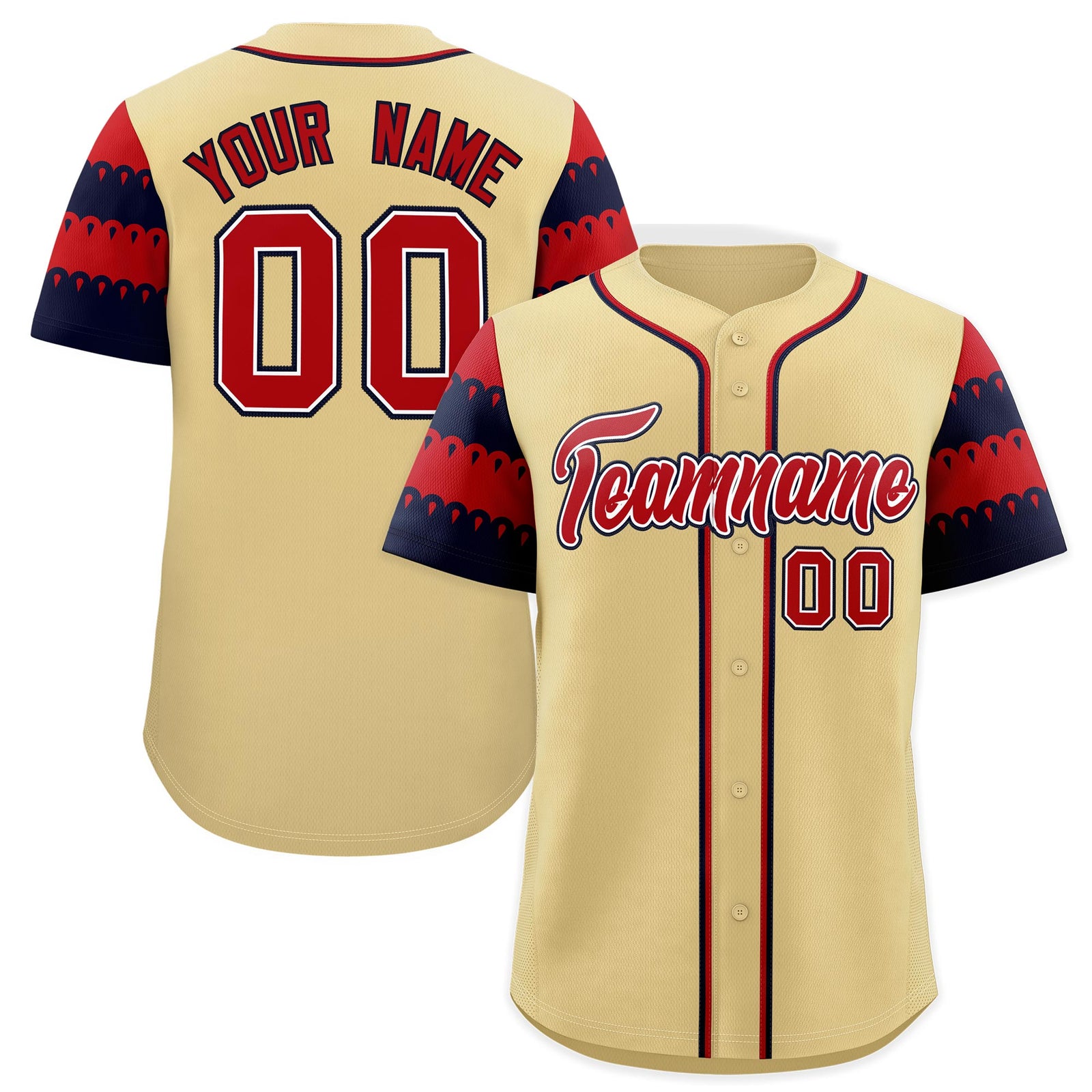 Custom Khaki Red Navy Sleeve Flag Lace Baseball Jersey | Sublimation Printed & Embroidery,Add Name and Numbern,Perfect for Teams | KXKSHOP