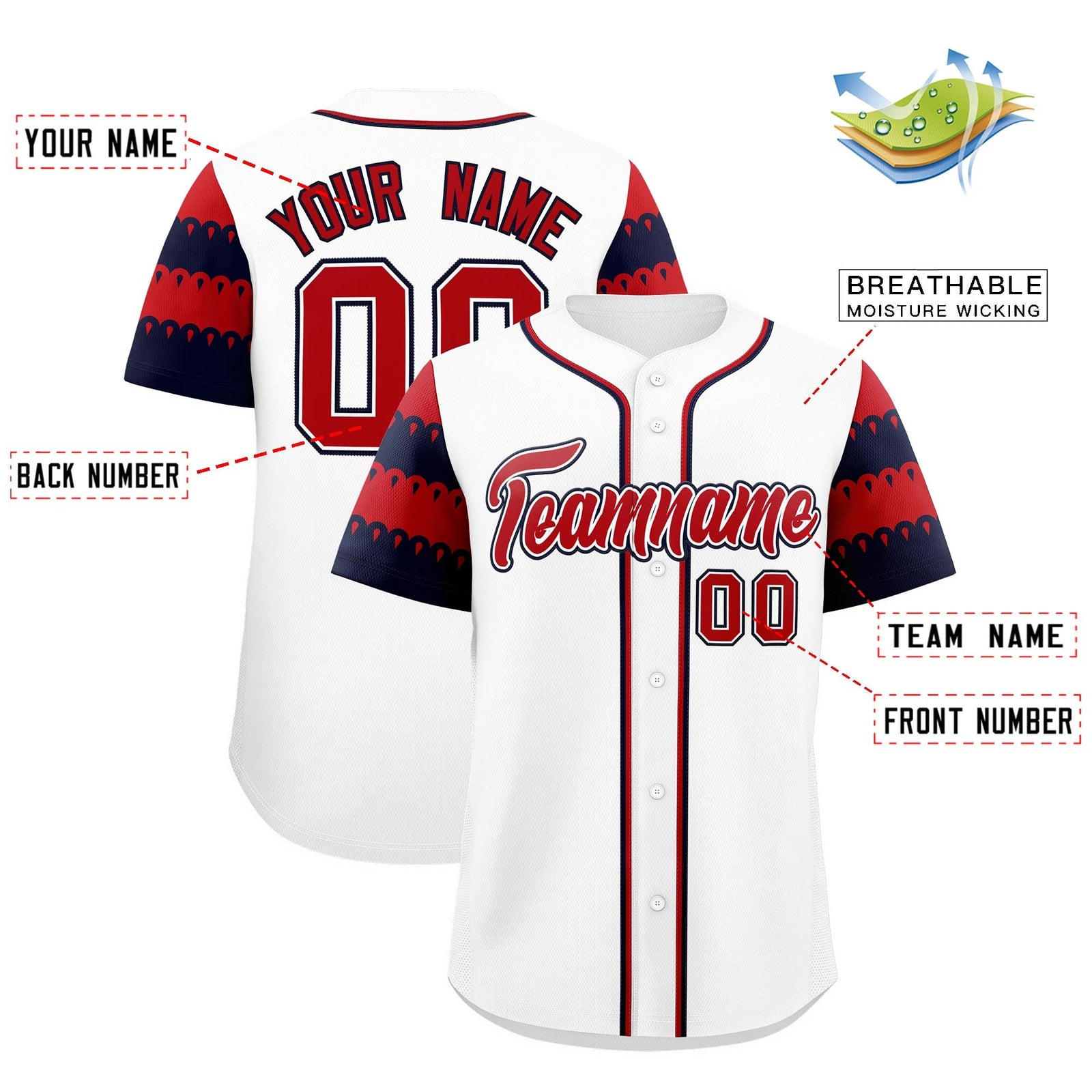 Custom White Red Navy Sleeve Flag Lace Baseball Jersey | Sublimation Printed & Embroidery,Add Name and Numbern,Perfect for Teams | KXKSHOP