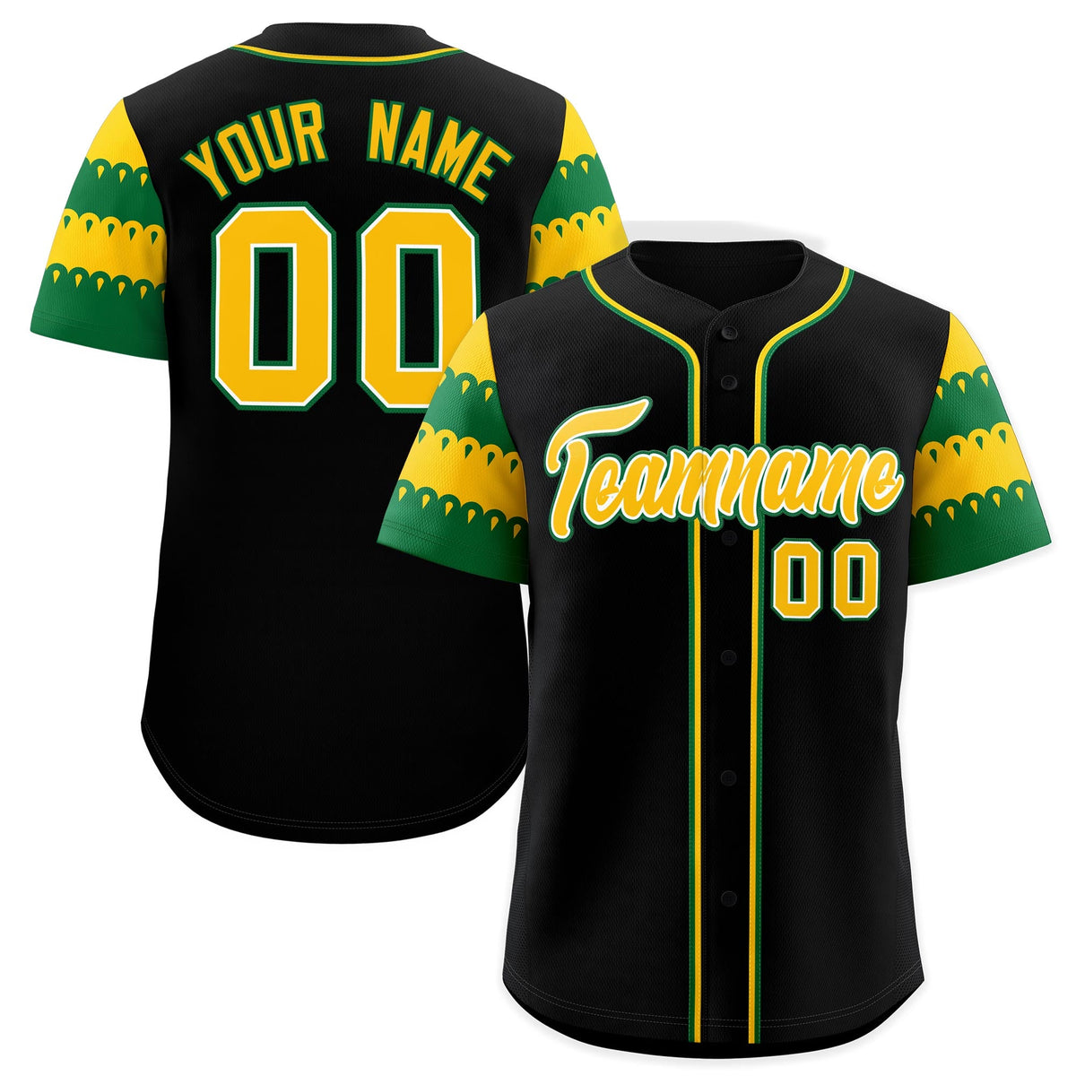 Custom Black Kelly Green Gold Sleeve Flag Lace Baseball Jersey | Sublimation Printed &amp; Embroidery,Add Name and Numbern,Perfect for Teams | KXKSHOP