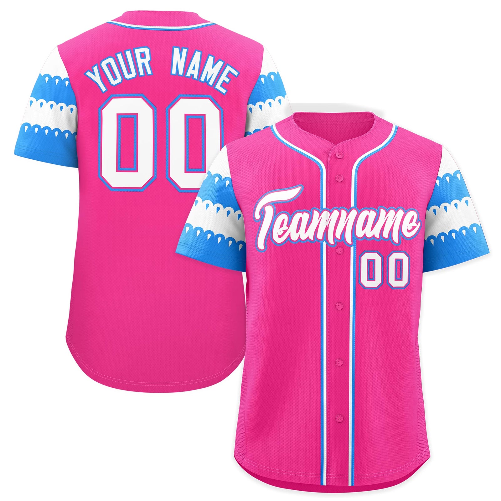 Custom Pink Powder Blue White Sleeve Flag Lace Baseball Jersey | Sublimation Printed & Embroidery,Add Name and Numbern,Perfect for Teams | KXKSHOP