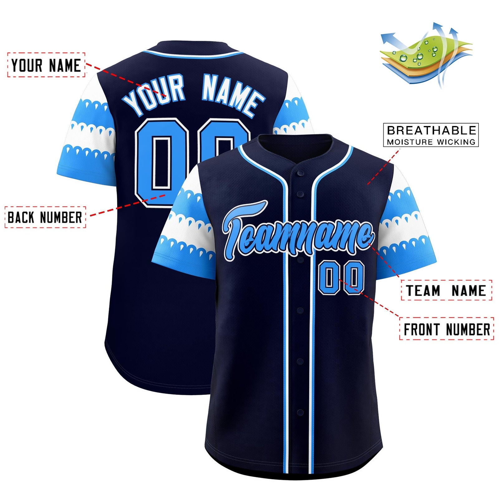 Custom Black Powder Blue White Sleeve Flag Lace Baseball Jersey | Sublimation Printed & Embroidery,Add Name and Numbern,Perfect for Teams | KXKSHOP