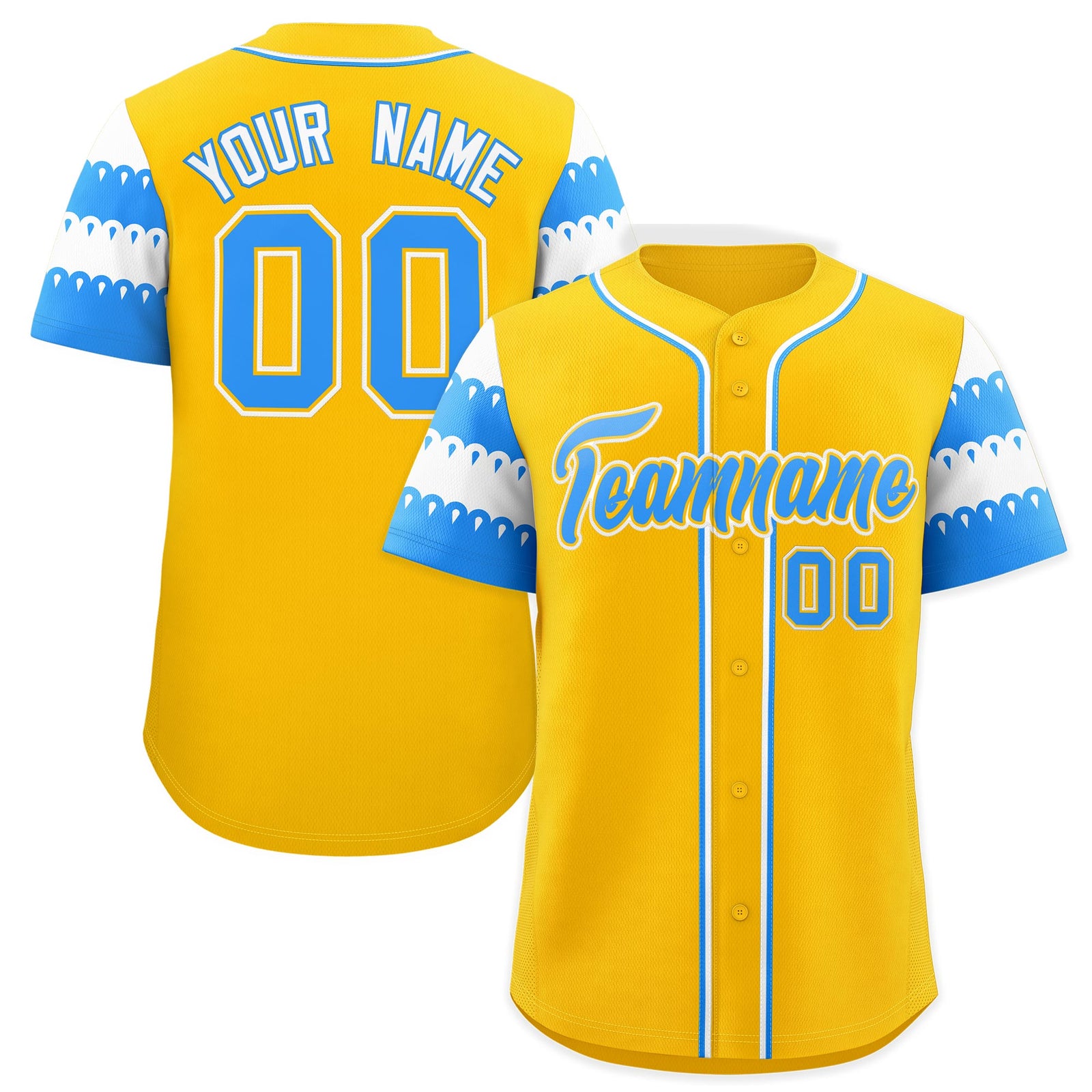 Custom Gold Powder Blue White Sleeve Flag Lace Baseball Jersey | Sublimation Printed & Embroidery,Add Name and Numbern,Perfect for Teams | KXKSHOP
