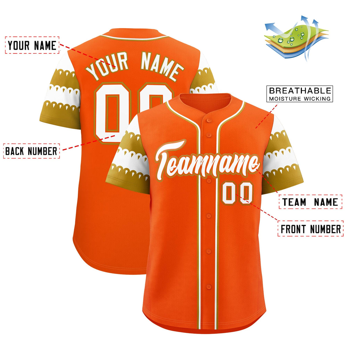 Custom Orange Old Gold White Sleeve Flag Lace Baseball Jersey | Sublimation Printed &amp; Embroidery,Add Name and Numbern,Perfect for Teams | KXKSHOP