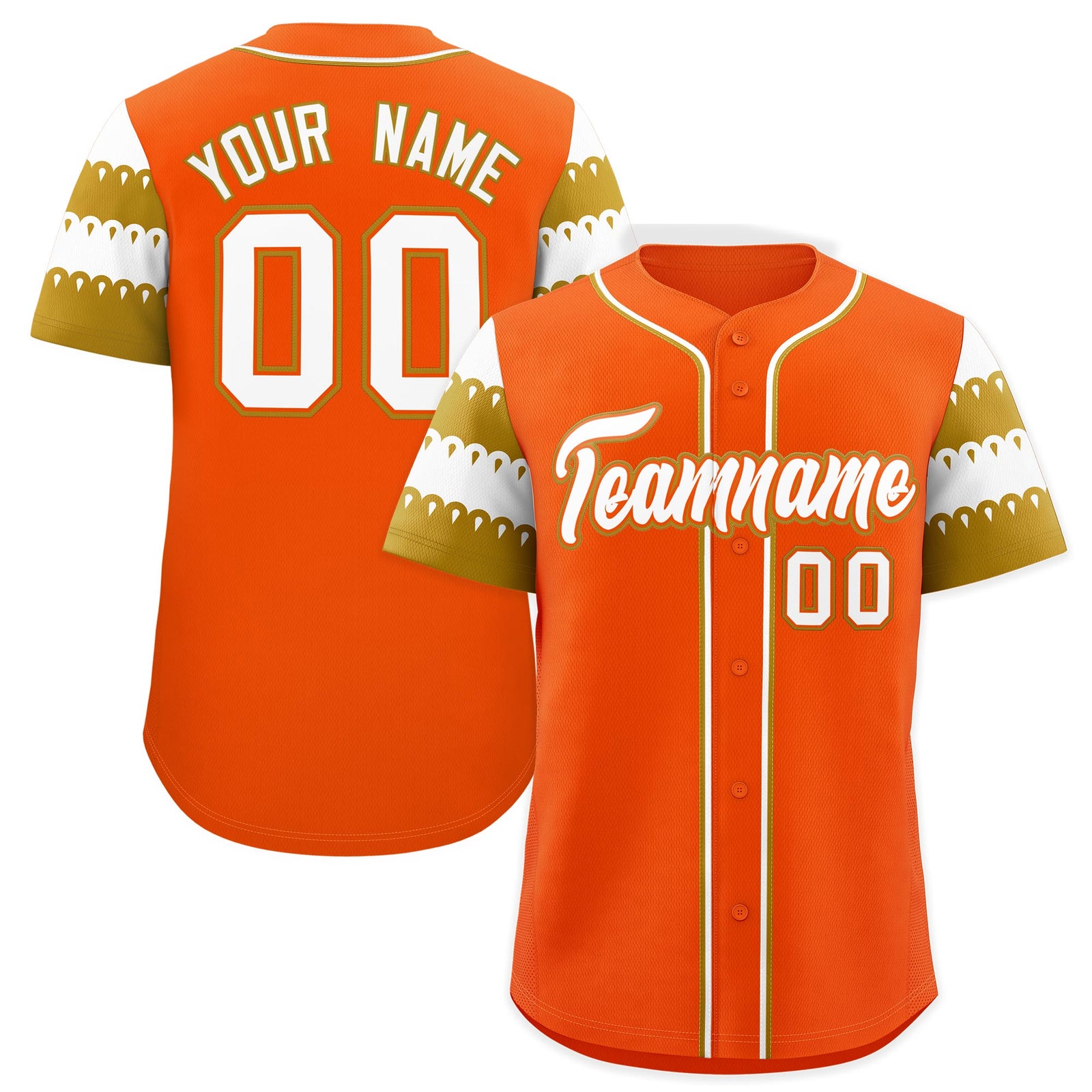 Custom Orange Old Gold White Sleeve Flag Lace Baseball Jersey | Sublimation Printed & Embroidery,Add Name and Numbern,Perfect for Teams | KXKSHOP