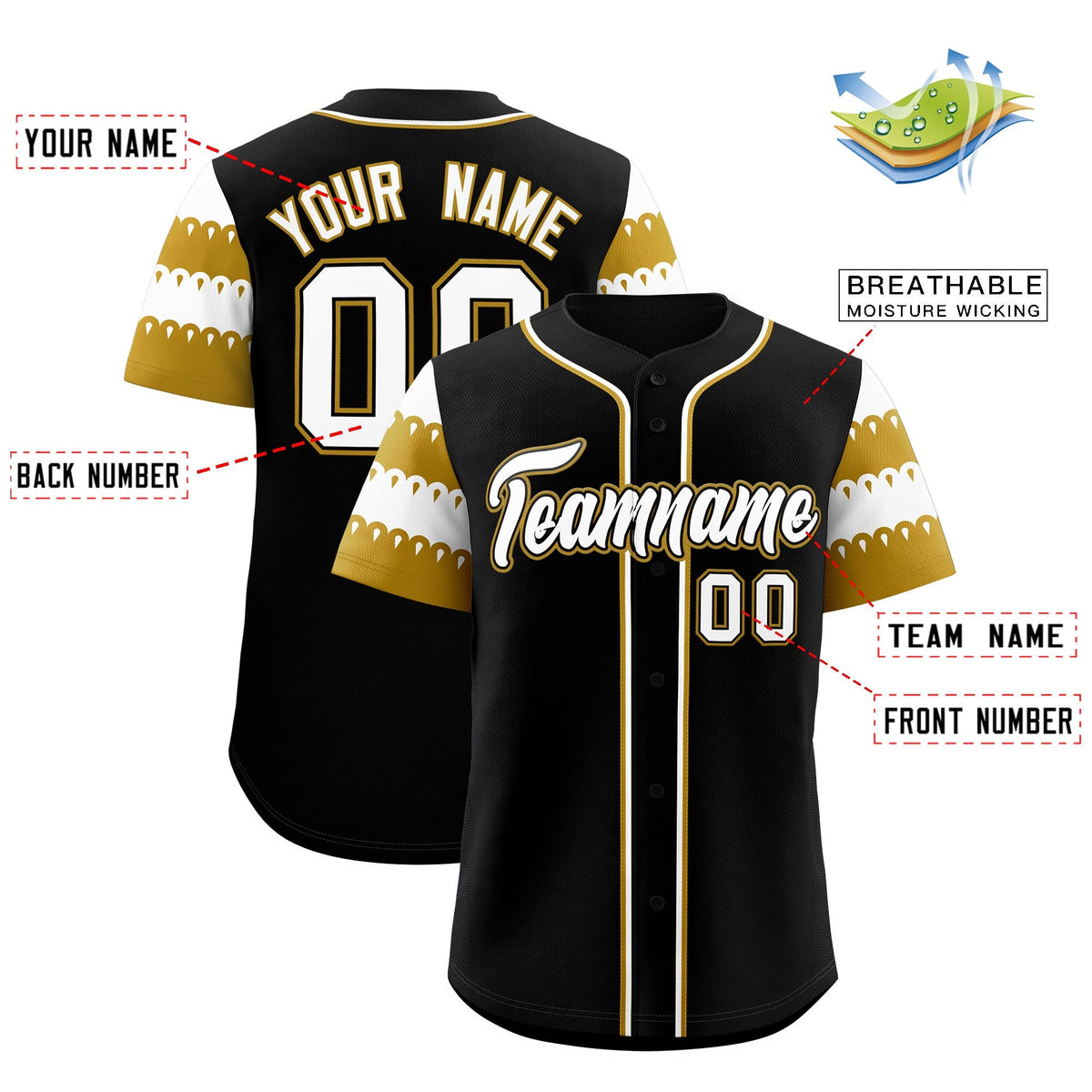 Custom Black Old Gold White Sleeve Flag Lace Baseball Jersey | Sublimation Printed &amp; Embroidery,Add Name and Numbern,Perfect for Teams | KXKSHOP