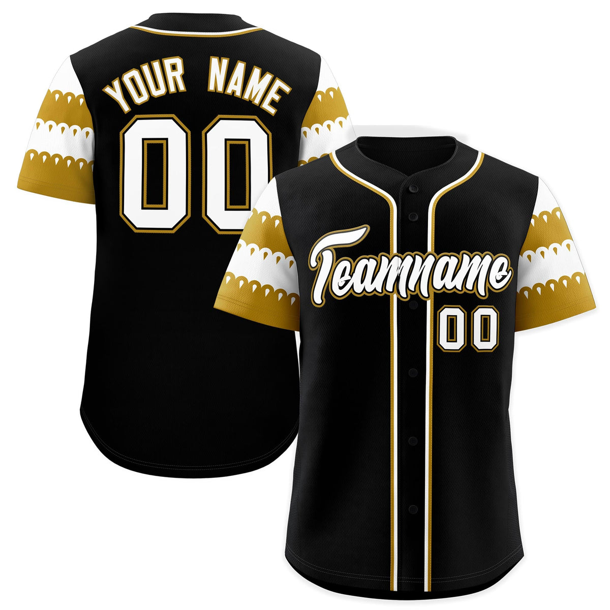 Custom Black Old Gold White Sleeve Flag Lace Baseball Jersey | Sublimation Printed &amp; Embroidery,Add Name and Numbern,Perfect for Teams | KXKSHOP
