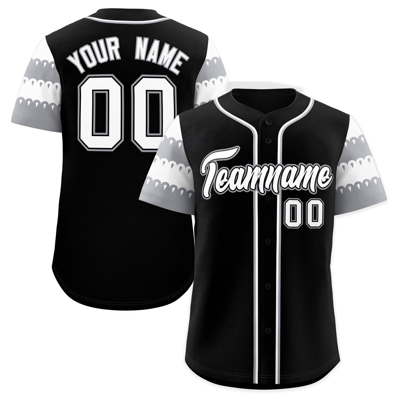Custom Black Gray White Sleeve Flag Lace Baseball Jersey | Sublimation Printed & Embroidery,Add Name and Numbern,Perfect for Teams | KXKSHOP