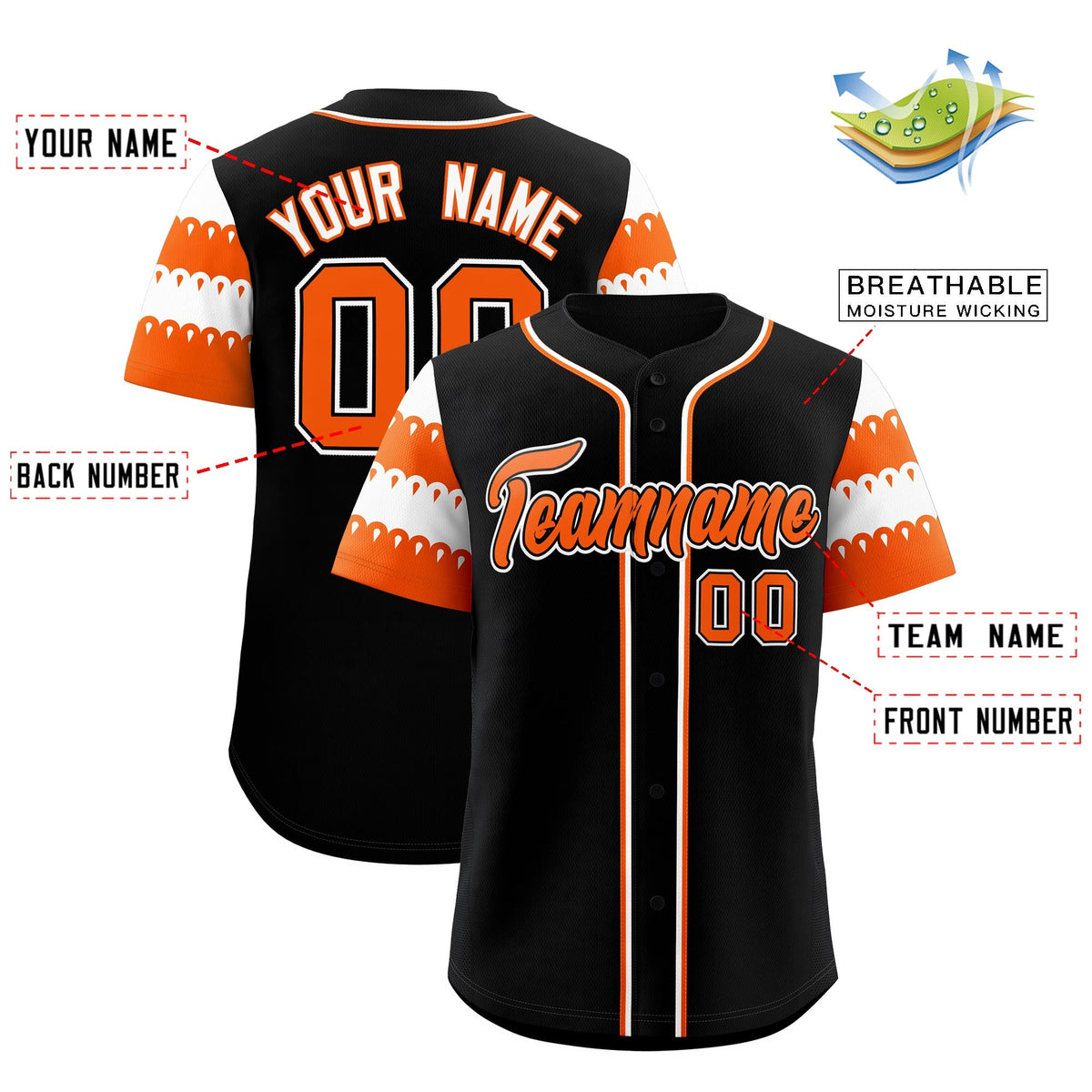 Custom Black Orange White Sleeve Flag Lace Baseball Jersey | Sublimation Printed &amp; Embroidery,Add Name and Numbern,Perfect for Teams | KXKSHOP