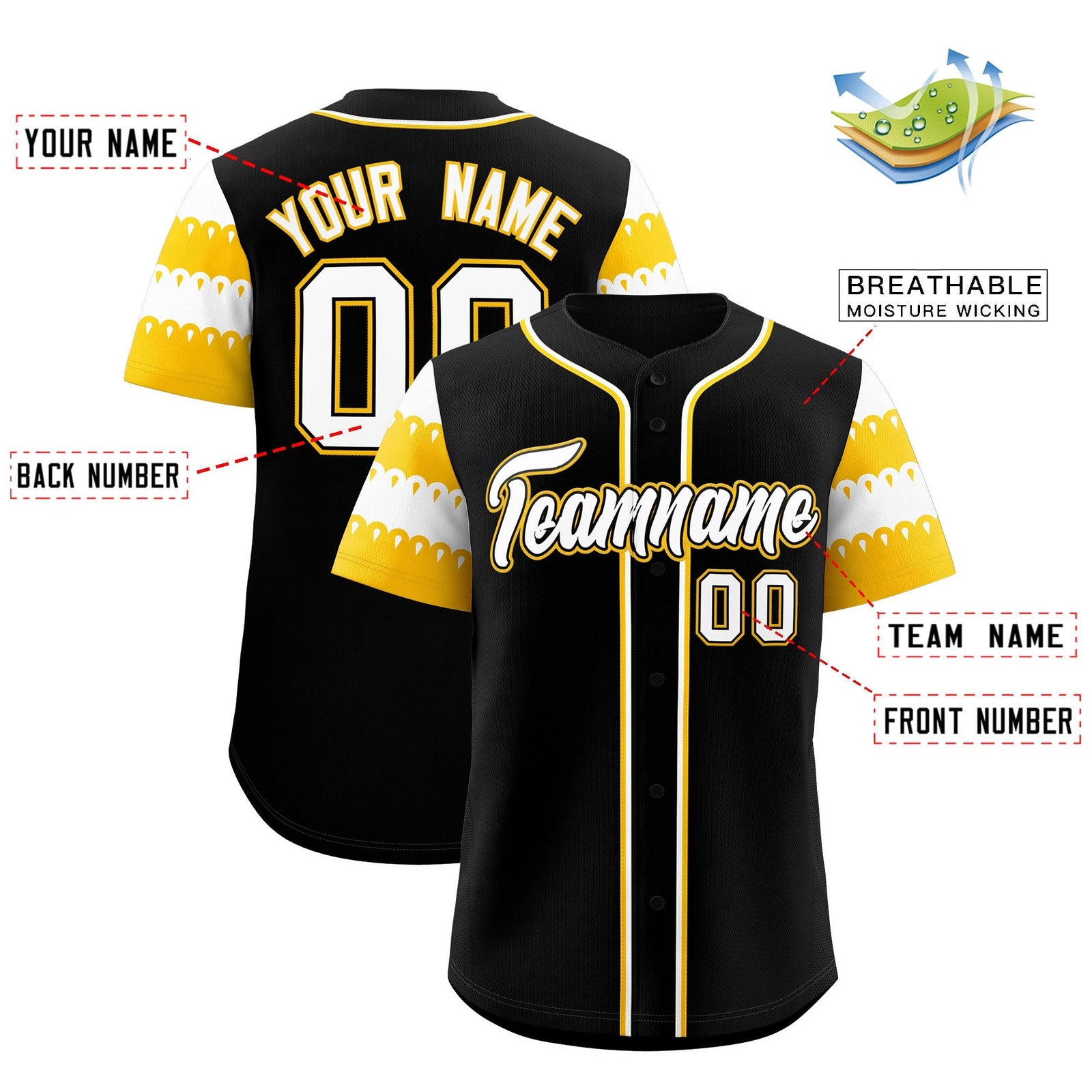 Custom Black Gold White Sleeve Flag Lace Baseball Jersey | Sublimation Printed & Embroidery,Add Name and Numbern,Perfect for Teams | KXKSHOP
