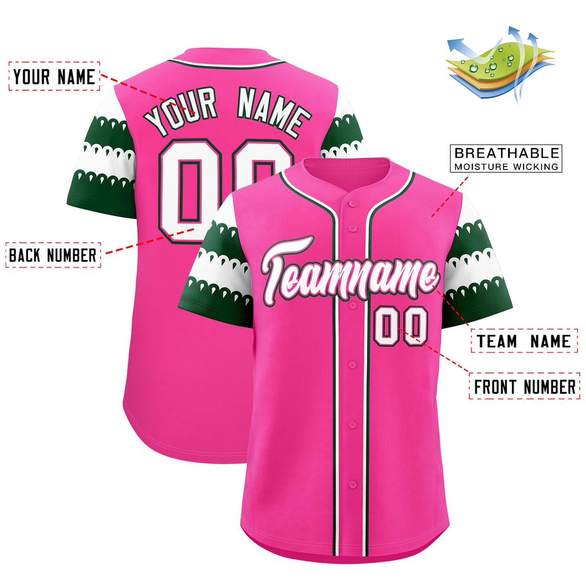 Custom Pink Green White Sleeve Flag Lace Baseball Jersey | Sublimation Printed &amp; Embroidery,Add Name and Numbern,Perfect for Teams | KXKSHOP