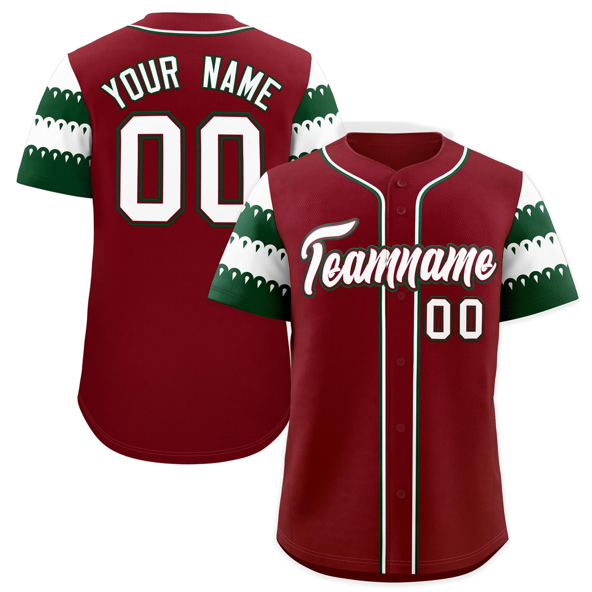 Custom Crimson Green White Sleeve Flag Lace Baseball Jersey | Sublimation Printed &amp; Embroidery,Add Name and Numbern,Perfect for Teams | KXKSHOP