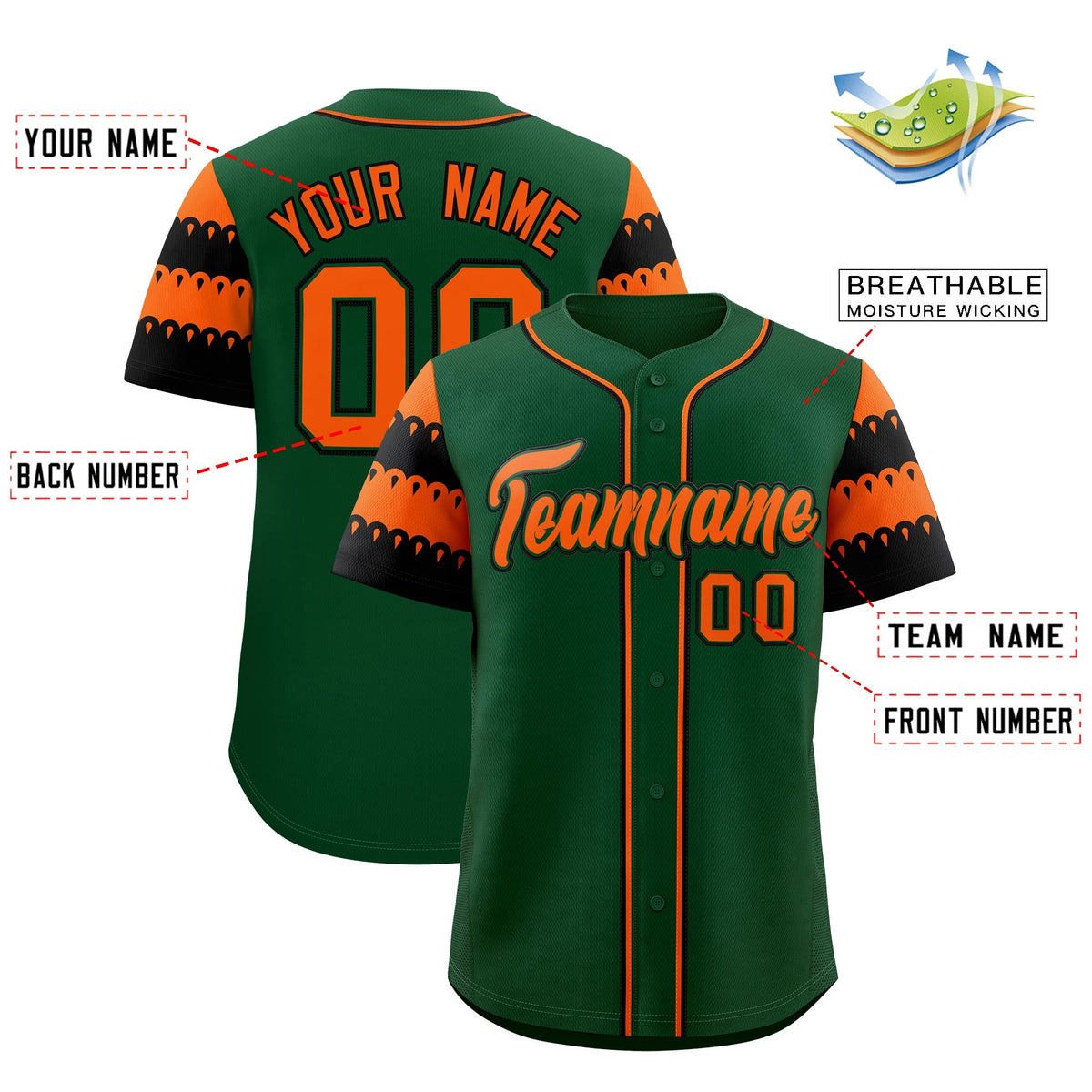 Custom Green Orange Black Sleeve Flag Lace Baseball Jersey | Sublimation Printed &amp; Embroidery,Add Name and Numbern,Perfect for Teams | KXKSHOP