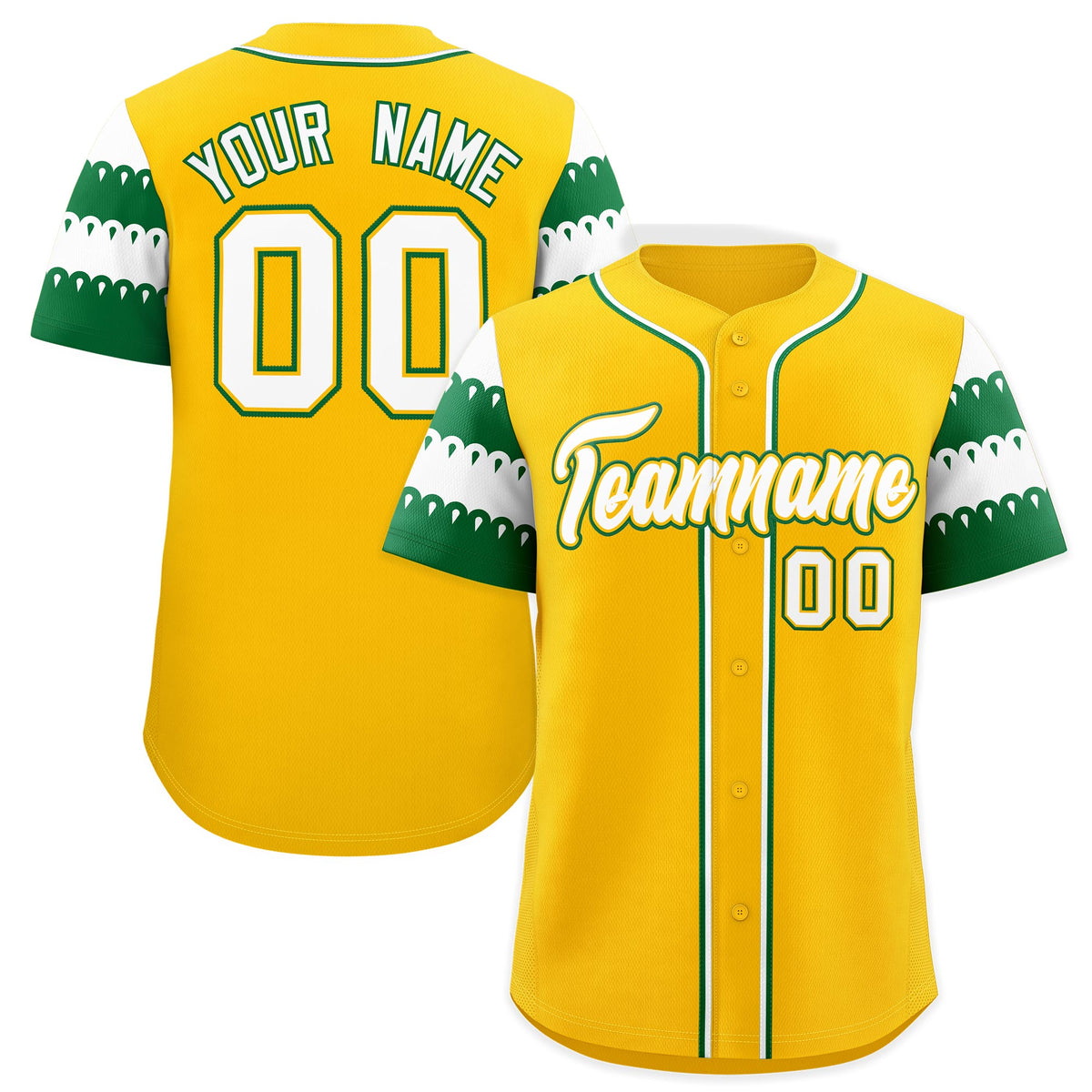 Custom Gold Kelly Green White Sleeve Flag Lace Baseball Jersey | Sublimation Printed &amp; Embroidery,Add Name and Numbern,Perfect for Teams | KXKSHOP