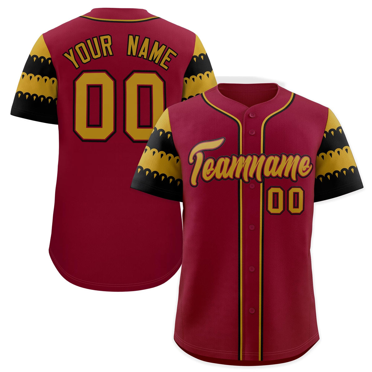 Custom Crimson Old Gold Black Sleeve Flag Lace Baseball Jersey | Sublimation Printed &amp; Embroidery,Add Name and Numbern,Perfect for Teams | KXKSHOP