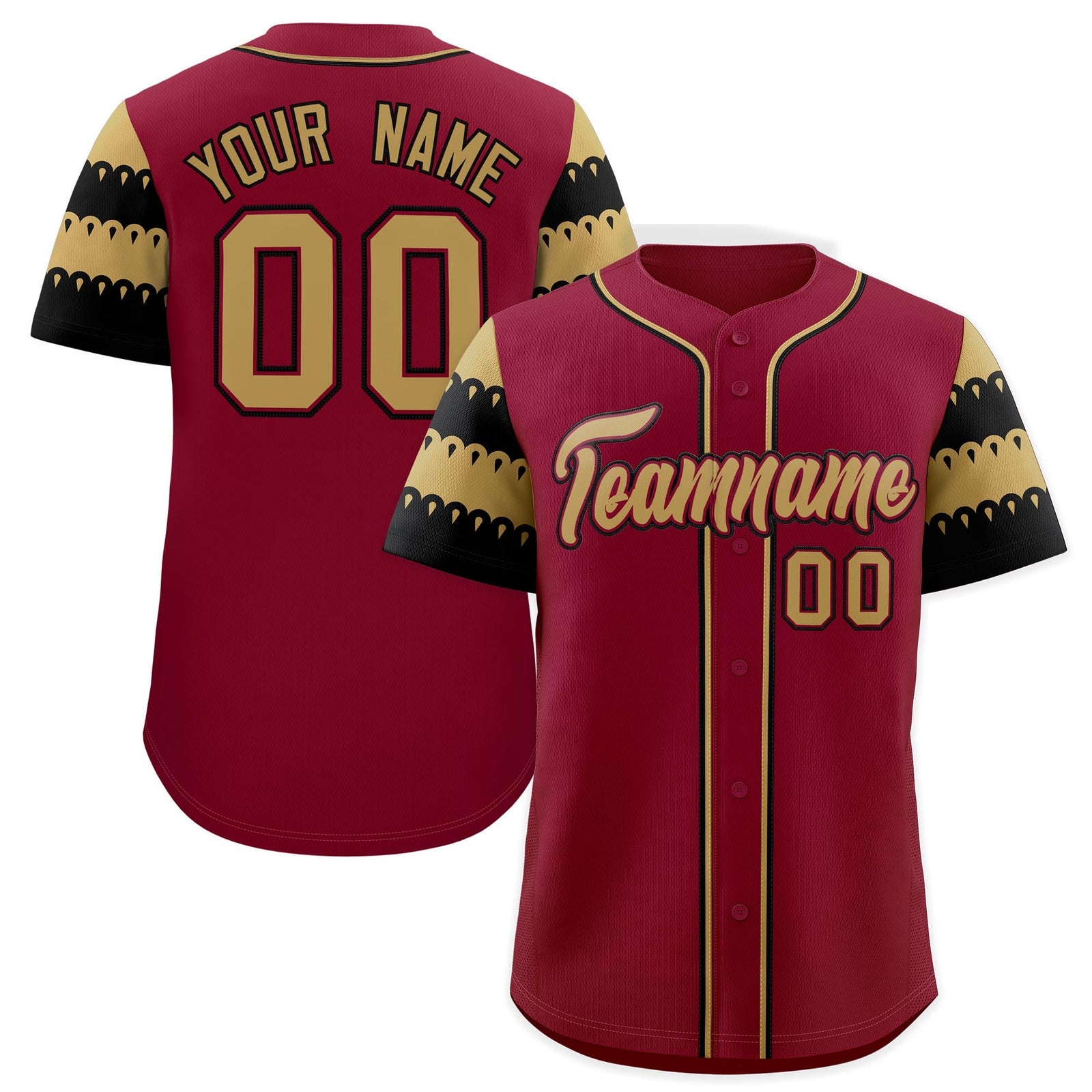 Custom Crimson Black Old Gold Sleeve Flag Lace Baseball Jersey | Sublimation Printed & Embroidery,Add Name and Numbern,Perfect for Teams | KXKSHOP