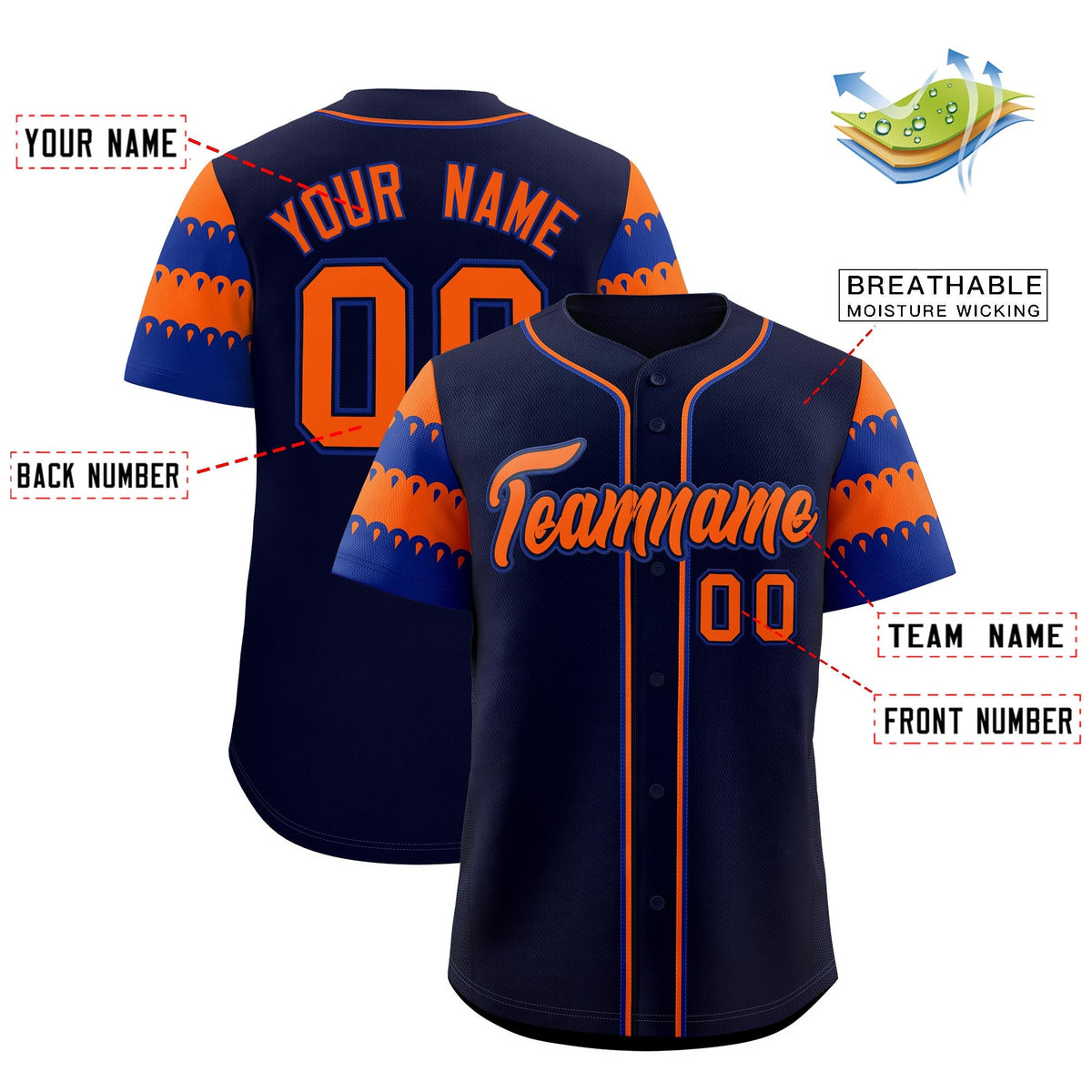 Custom Navy Orange Royal Sleeve Flag Lace Baseball Jersey | Sublimation Printed &amp; Embroidery,Add Name and Numbern,Perfect for Teams | KXKSHOP