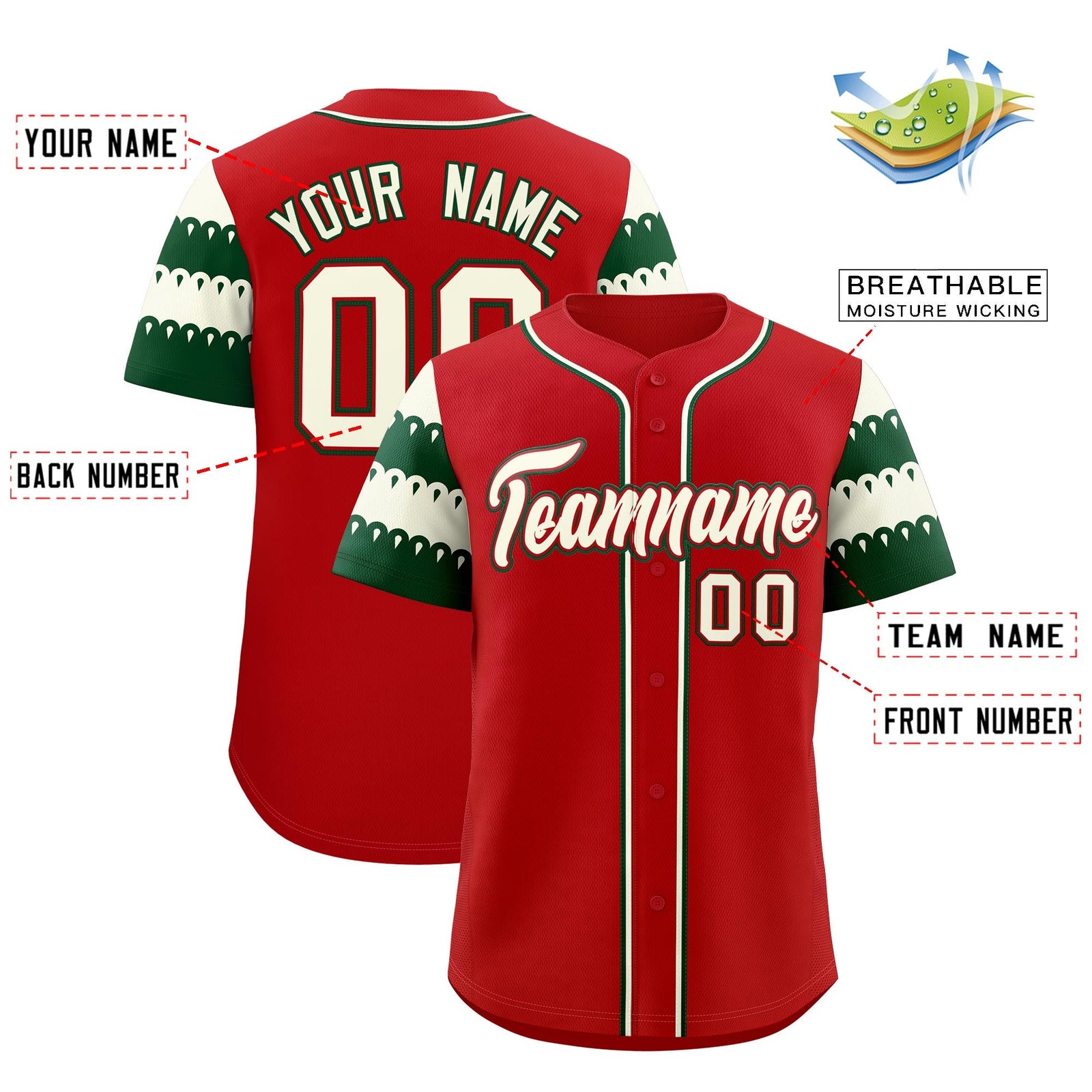 Custom Red White Green Sleeve Flag Lace Baseball Jersey | Sublimation Printed & Embroidery,Add Name and Numbern,Perfect for Teams | KXKSHOP