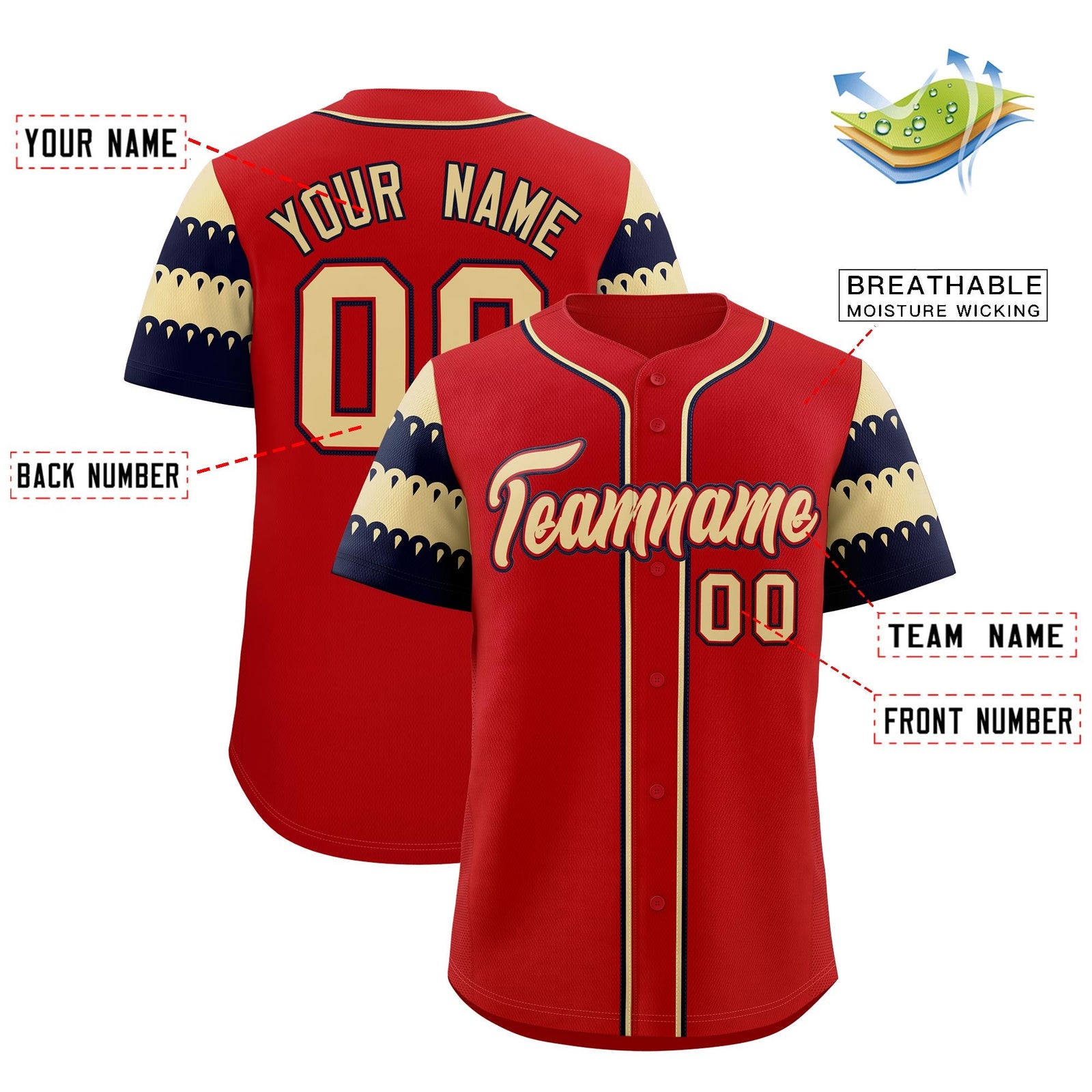 Custom Red Khaki Black Sleeve Flag Lace Baseball Jersey | Sublimation Printed & Embroidery,Add Name and Numbern,Perfect for Teams | KXKSHOP