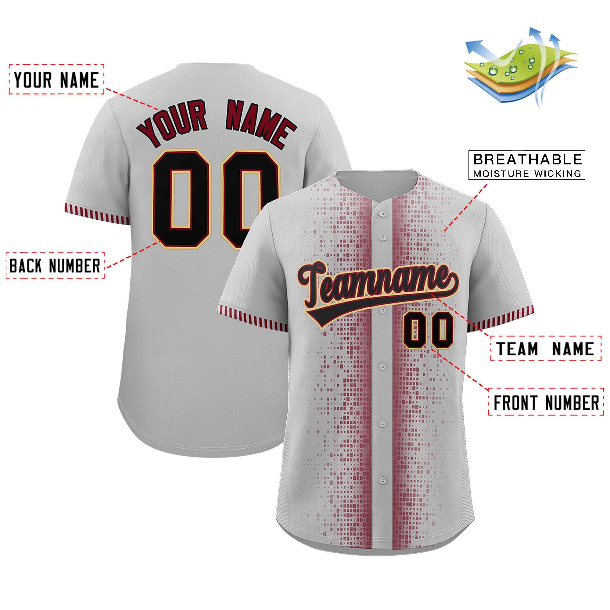 Custom Gray Crimson Personalized Phonetic Rhythm Authentic Baseball Jersey