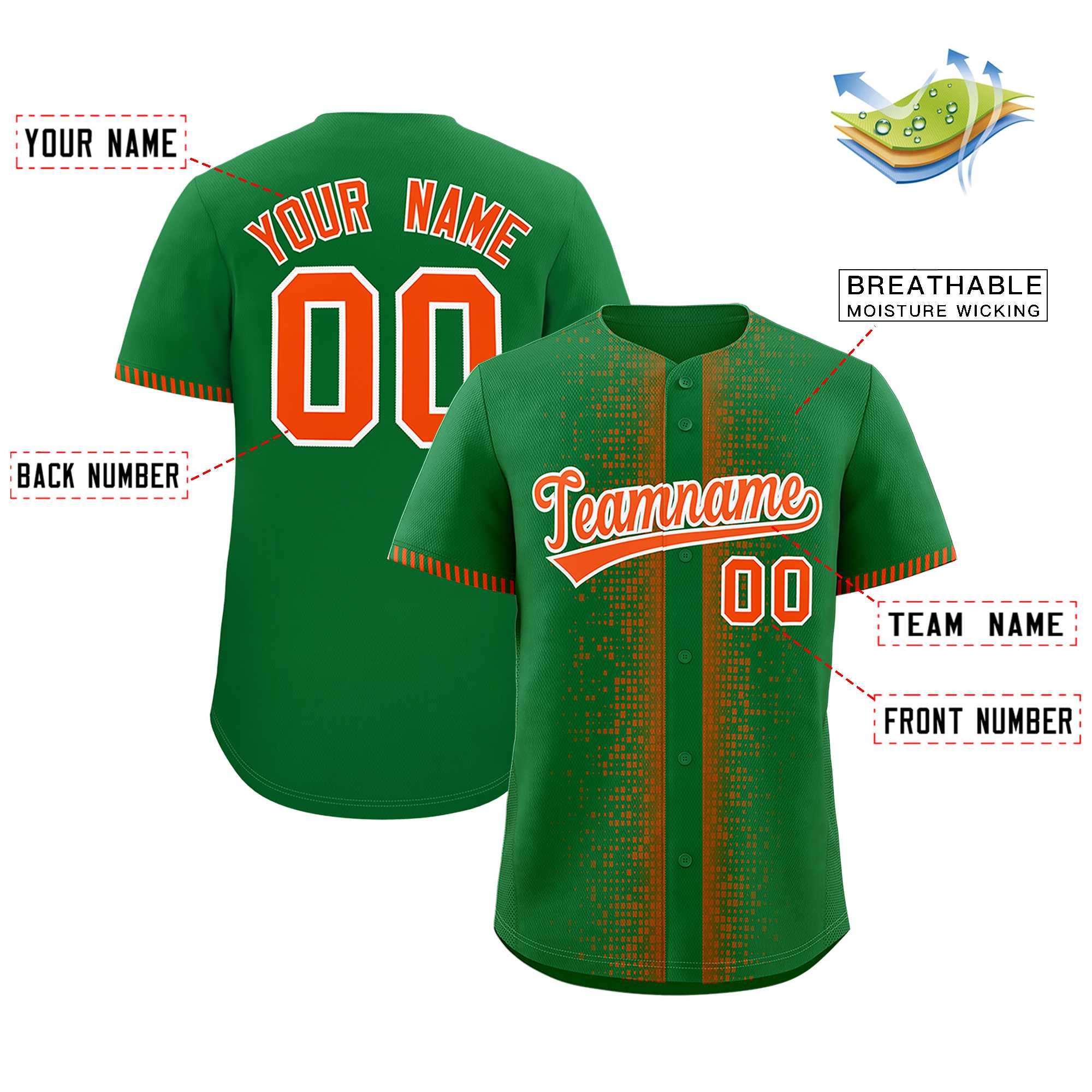 Custom Kelly Green Orange Personalized Phonetic Rhythm Authentic Baseball Jersey