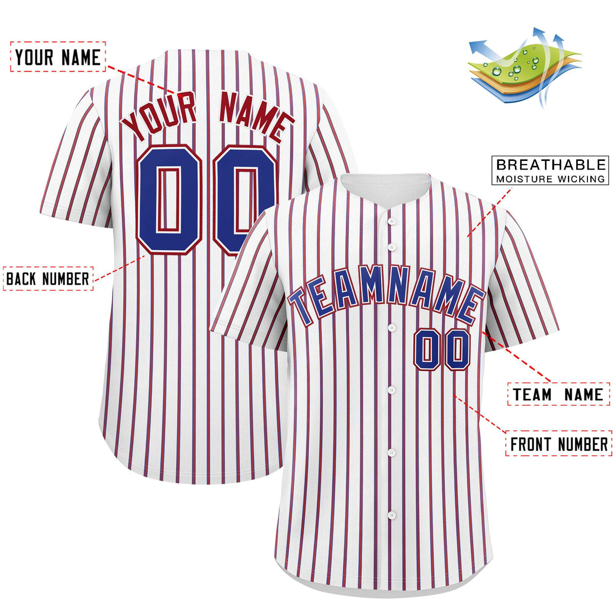 Custom White Royal Tricolor Stripe Fashion Authentic Baseball Jersey
