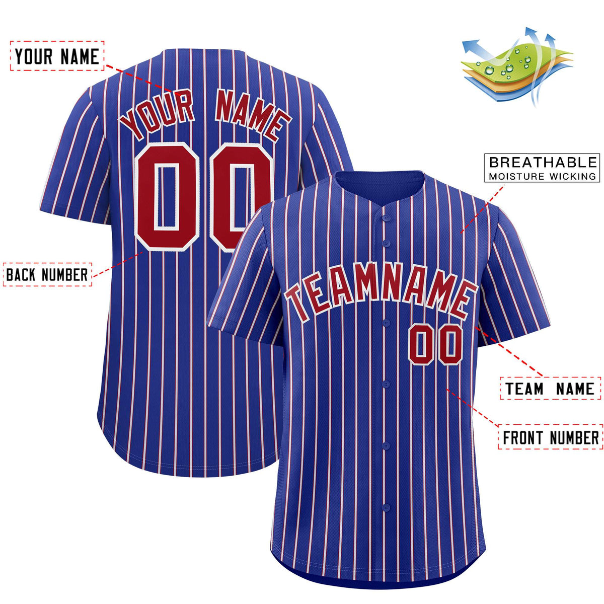 Custom Royal White Tricolor Stripe Fashion Authentic Baseball Jersey