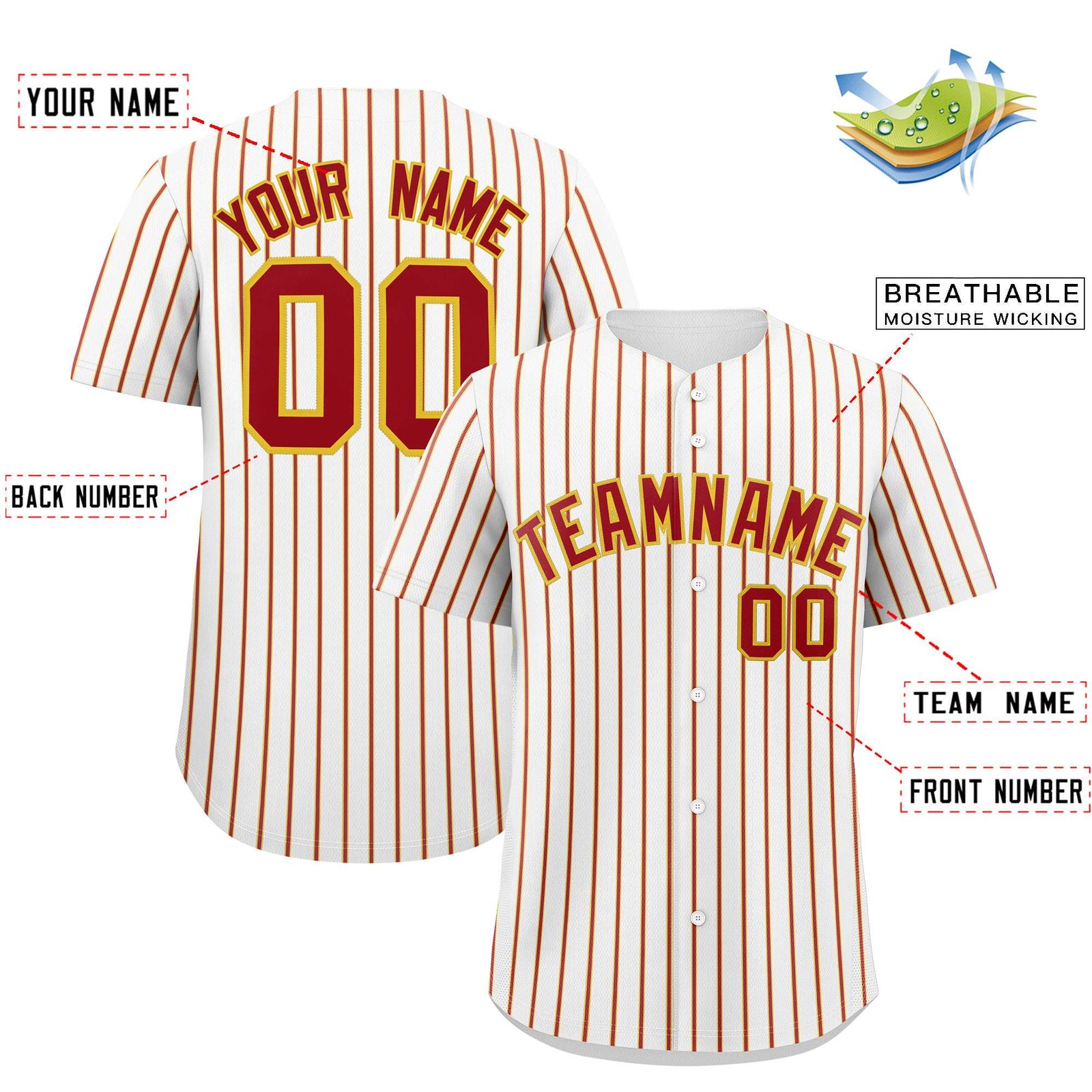 Custom White Gold Tricolor Stripe Fashion Authentic Baseball Jersey