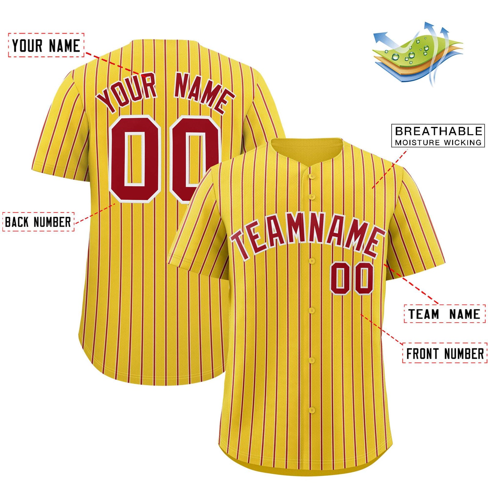 Custom Gold White Tricolor Stripe Fashion Authentic Baseball Jersey