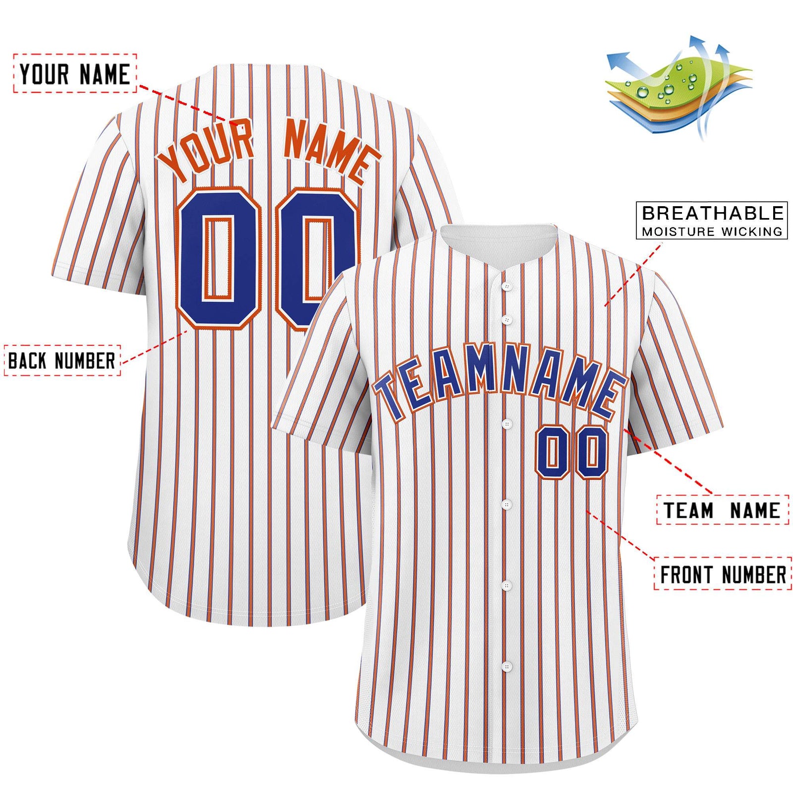 Custom White Royal Tricolor Stripe Fashion Authentic Baseball Jersey