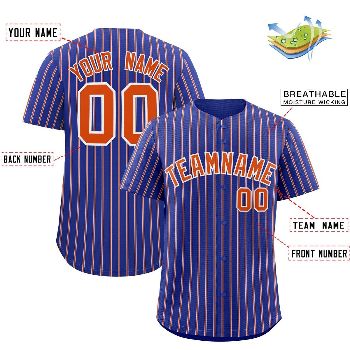 Custom Royal White Tricolor Stripe Fashion Authentic Baseball Jersey