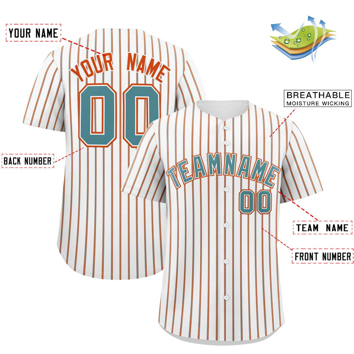 Custom White Aqua Tricolor Stripe Fashion Authentic Baseball Jersey