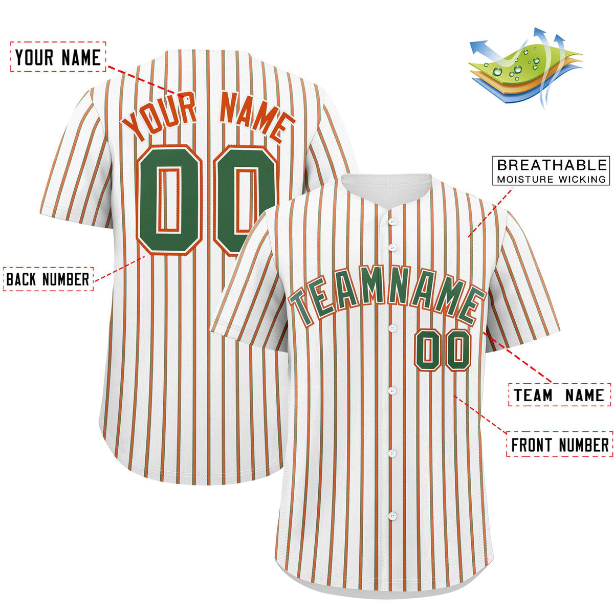 Custom White Kelly Green Tricolor Stripe Fashion Authentic Baseball Jersey