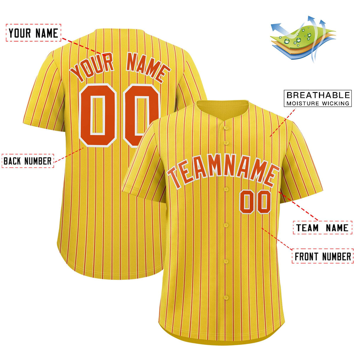 Custom Gold White Tricolor Stripe Fashion Authentic Baseball Jersey