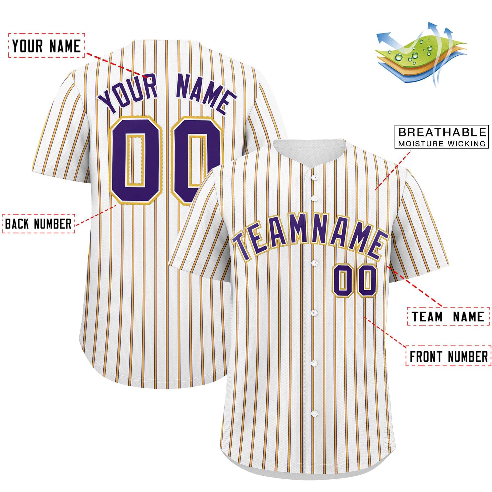 Custom White Purple Tricolor Stripe Fashion Authentic Baseball Jersey