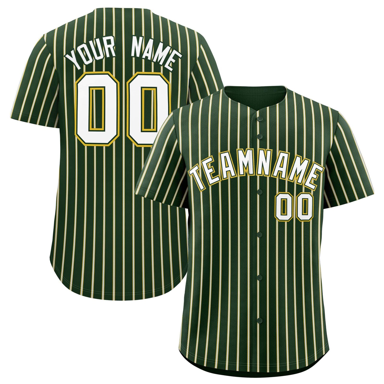 Custom Green Gold Tricolor Stripe Fashion Authentic Baseball Jersey