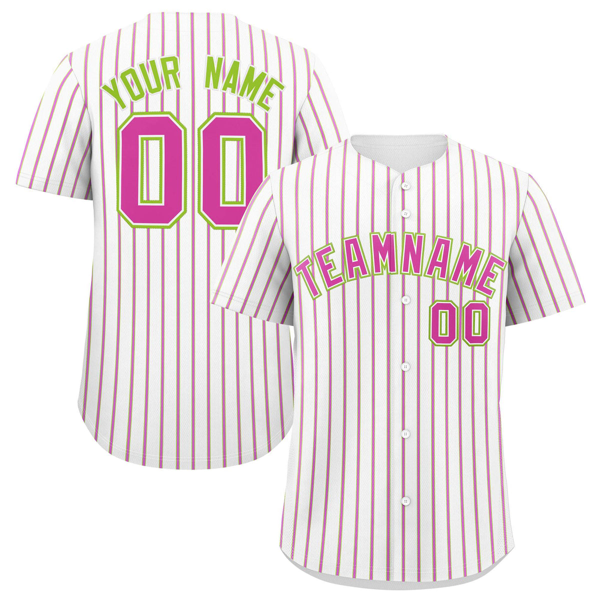 Custom White Neon Green Tricolor Stripe Fashion Authentic Baseball Jersey