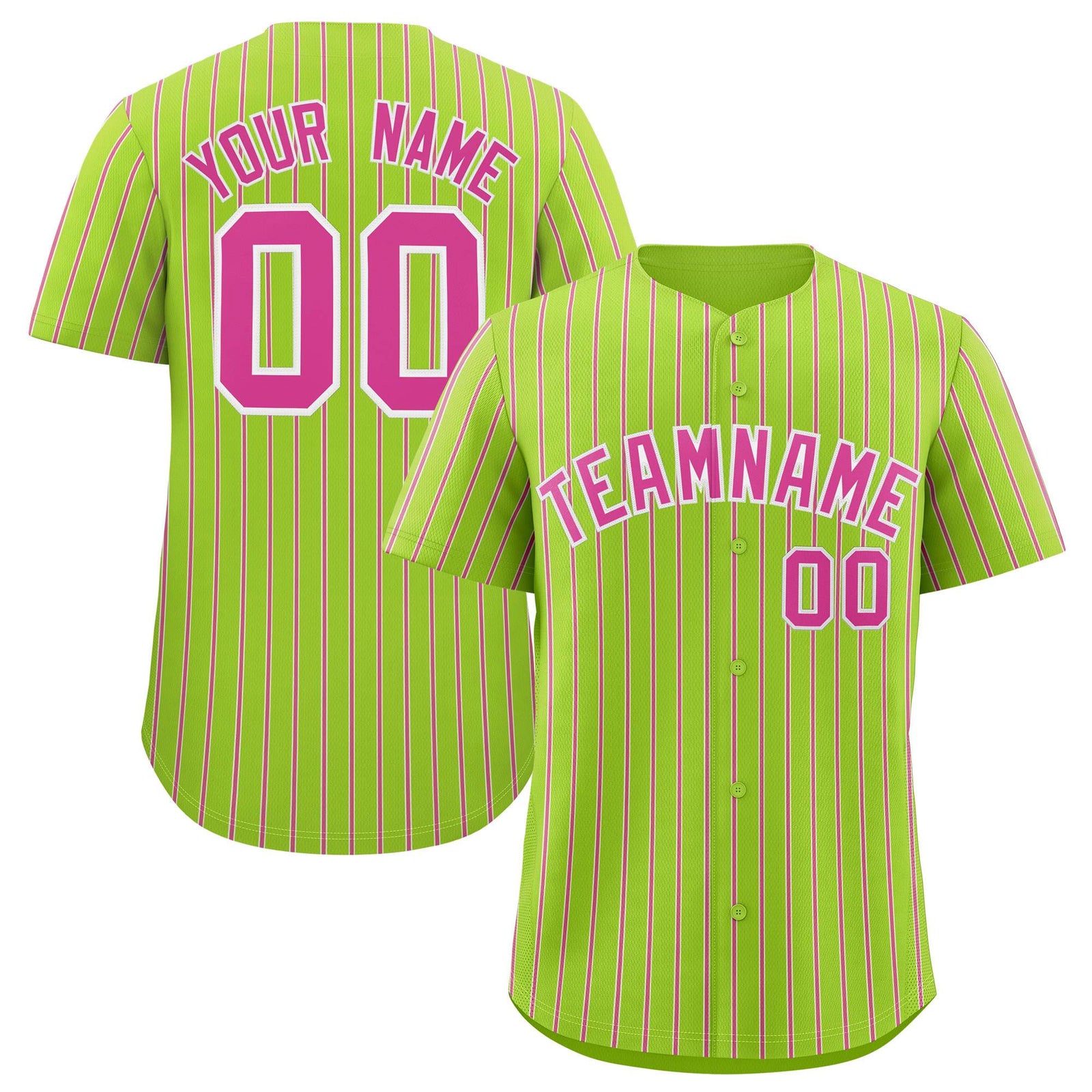Custom Neon Green White Tricolor Stripe Fashion Authentic Baseball Jersey