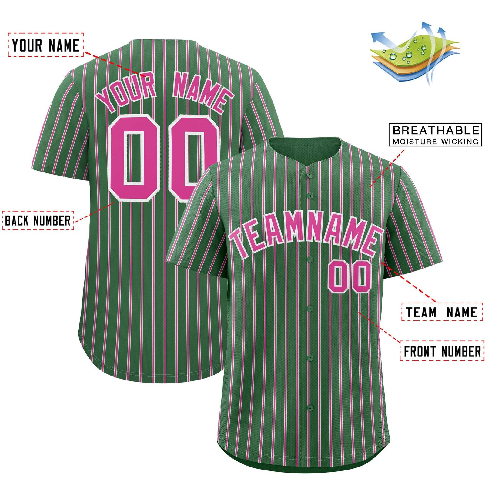 Custom Kelly Green White Tricolor Stripe Fashion Authentic Baseball Jersey