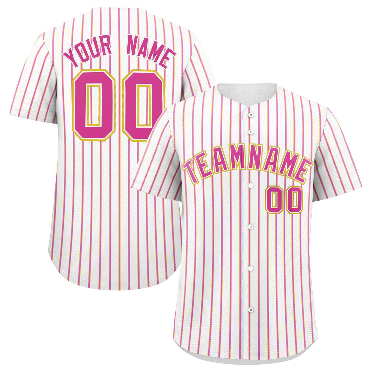 Custom White Gold Tricolor Stripe Fashion Authentic Baseball Jersey