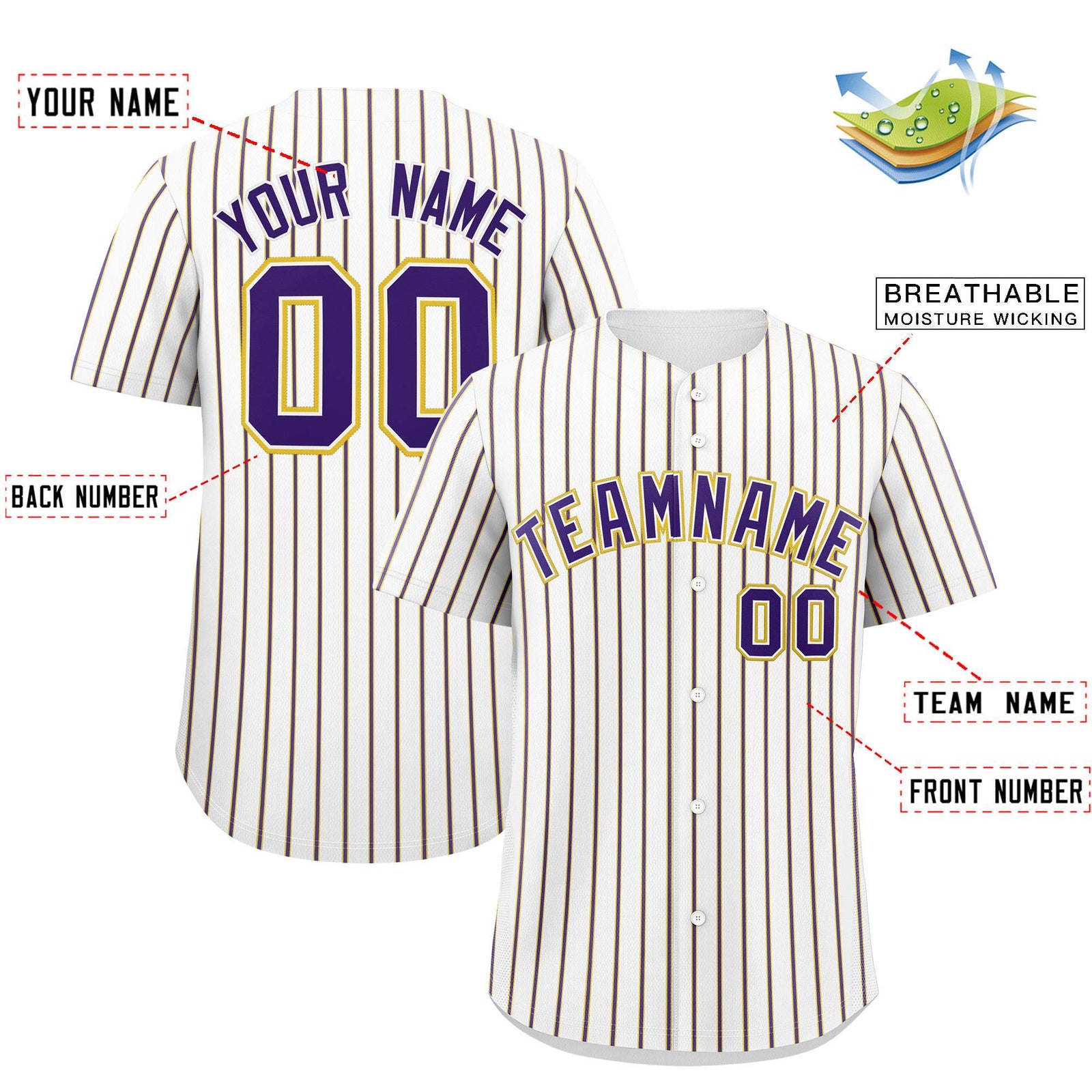 Custom White Gold Tricolor Stripe Fashion Authentic Baseball Jersey