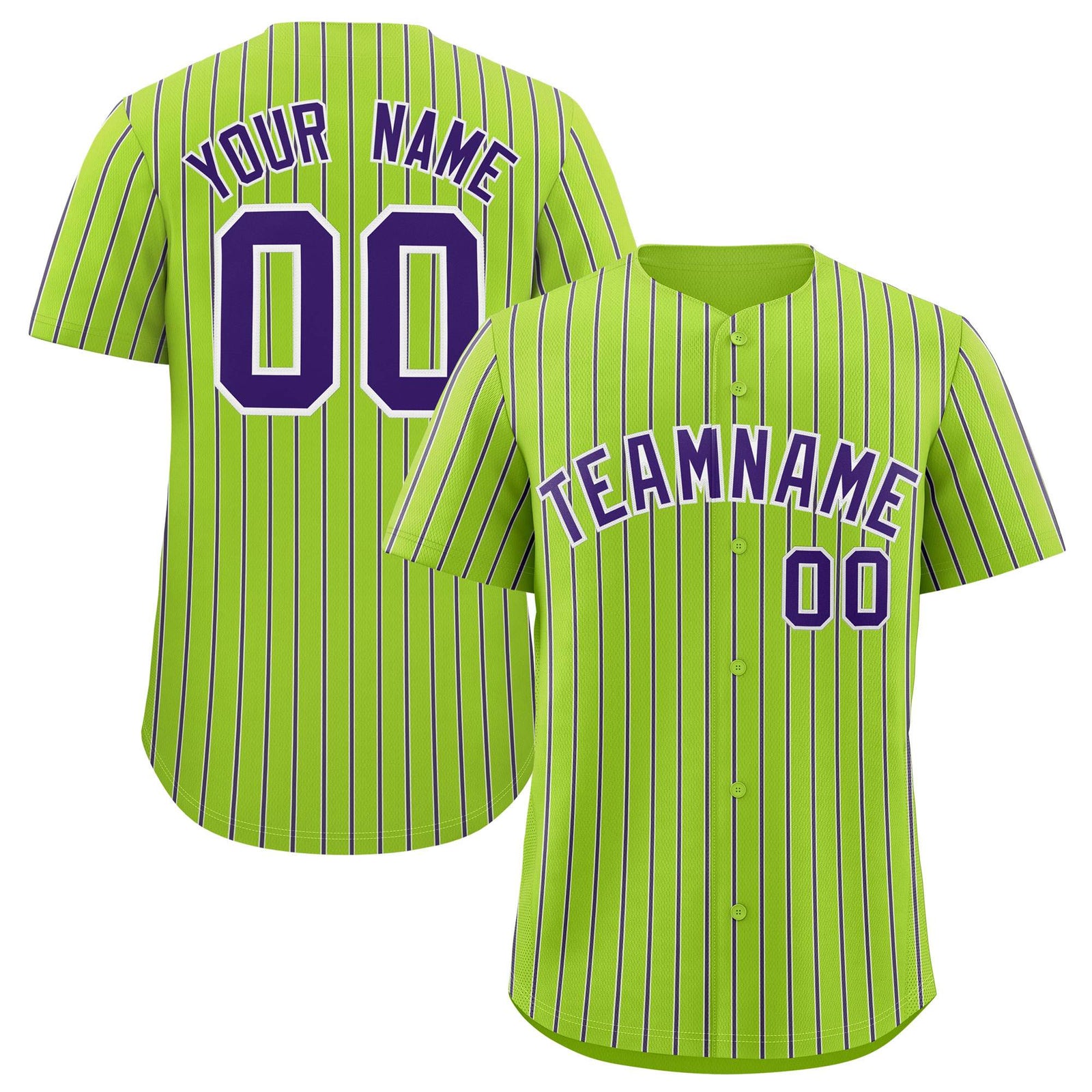 Custom Neon Green White Tricolor Stripe Fashion Authentic Baseball Jersey