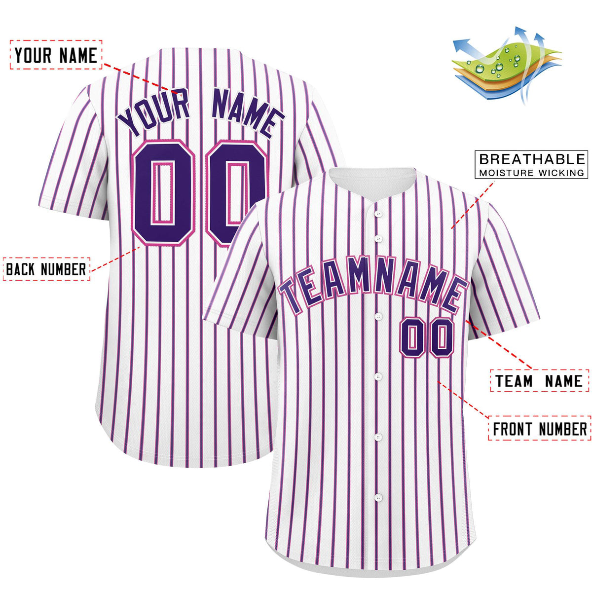 Custom White Pink Tricolor Stripe Fashion Authentic Baseball Jersey