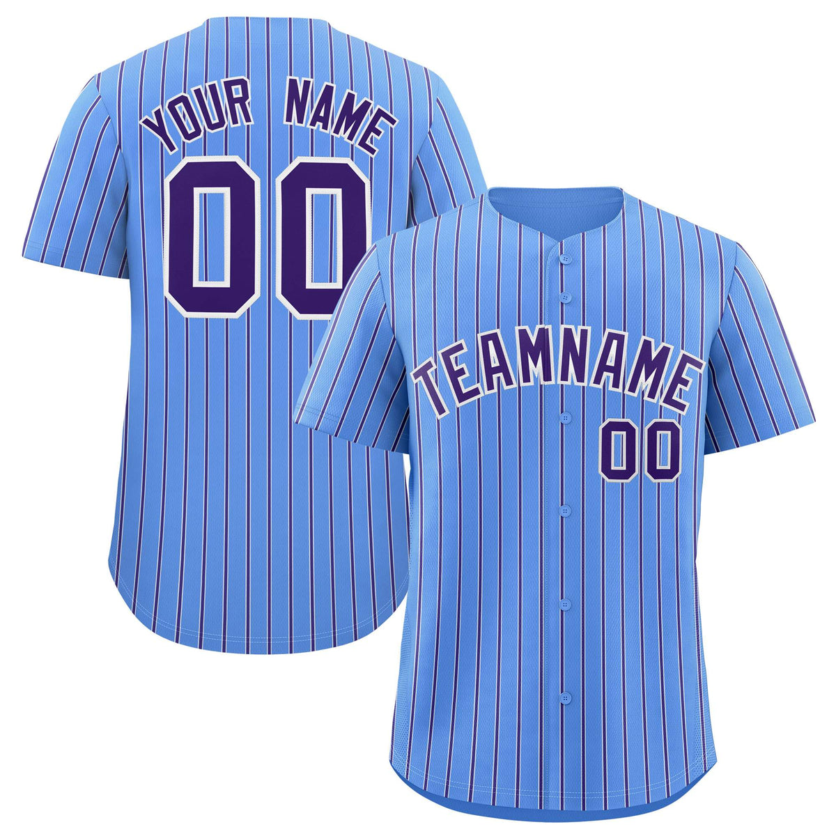 Custom Powder Blue White Tricolor Stripe Fashion Authentic Baseball Jersey