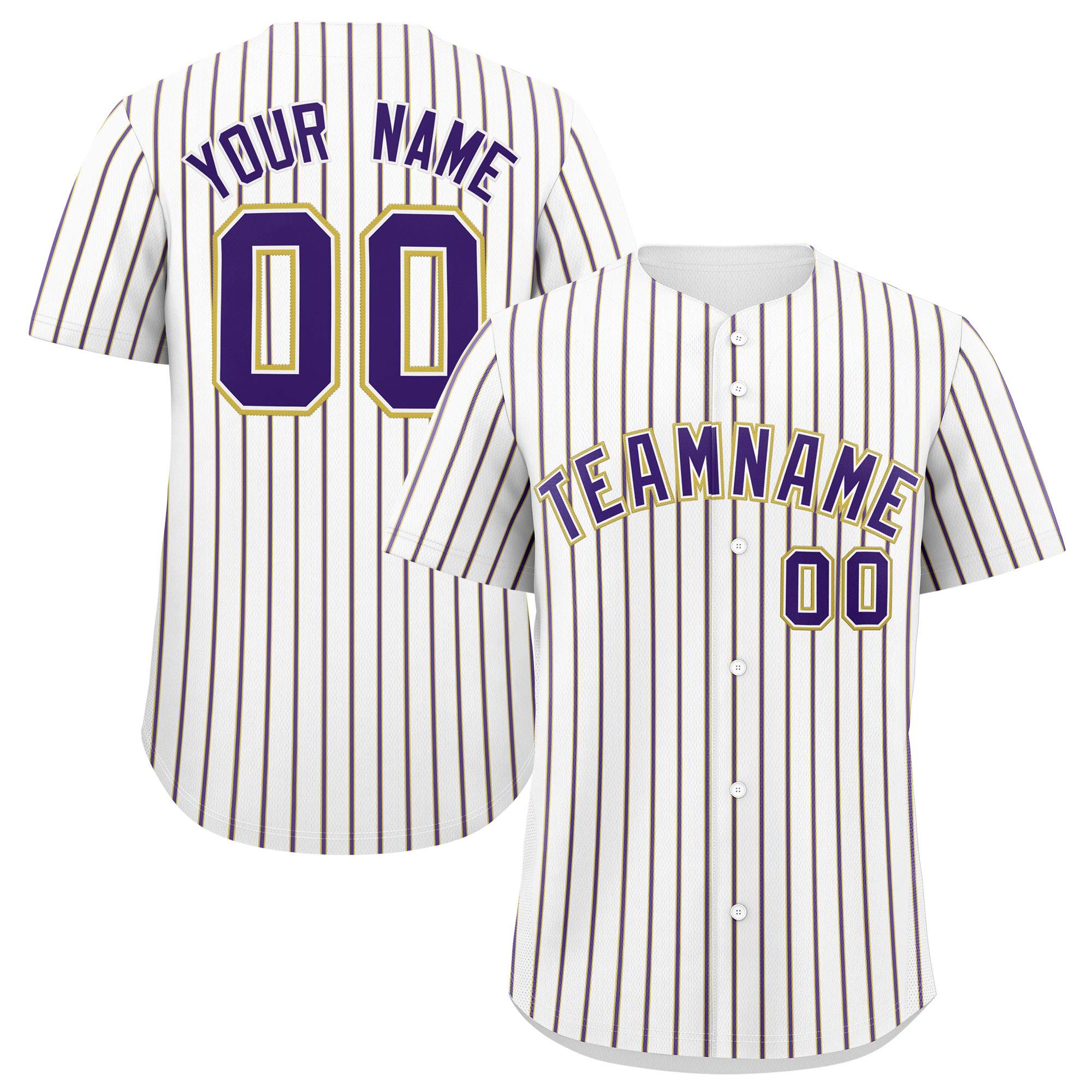 Custom White Old Gold Tricolor Stripe Fashion Authentic Baseball Jersey