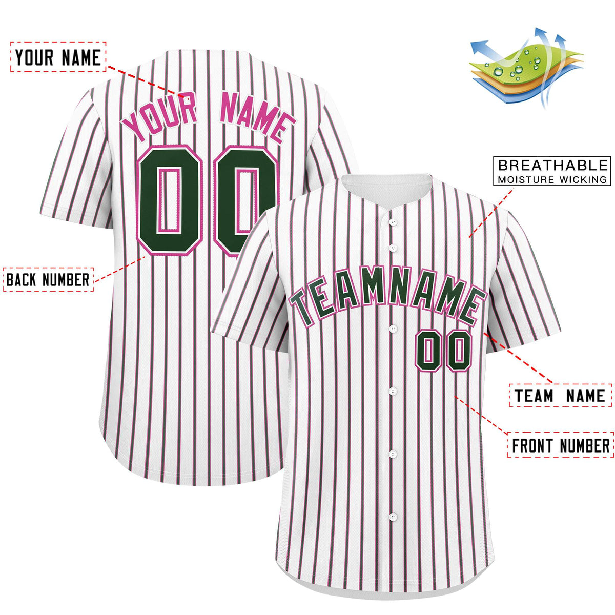 Custom White Pink Tricolor Stripe Fashion Authentic Baseball Jersey