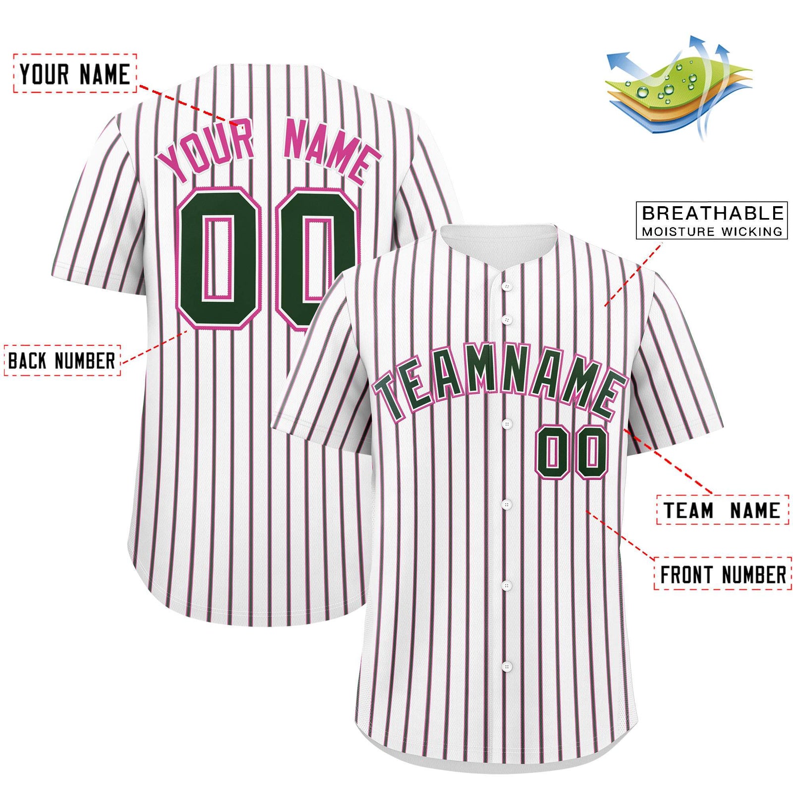 Custom White Pink Tricolor Stripe Fashion Authentic Baseball Jersey